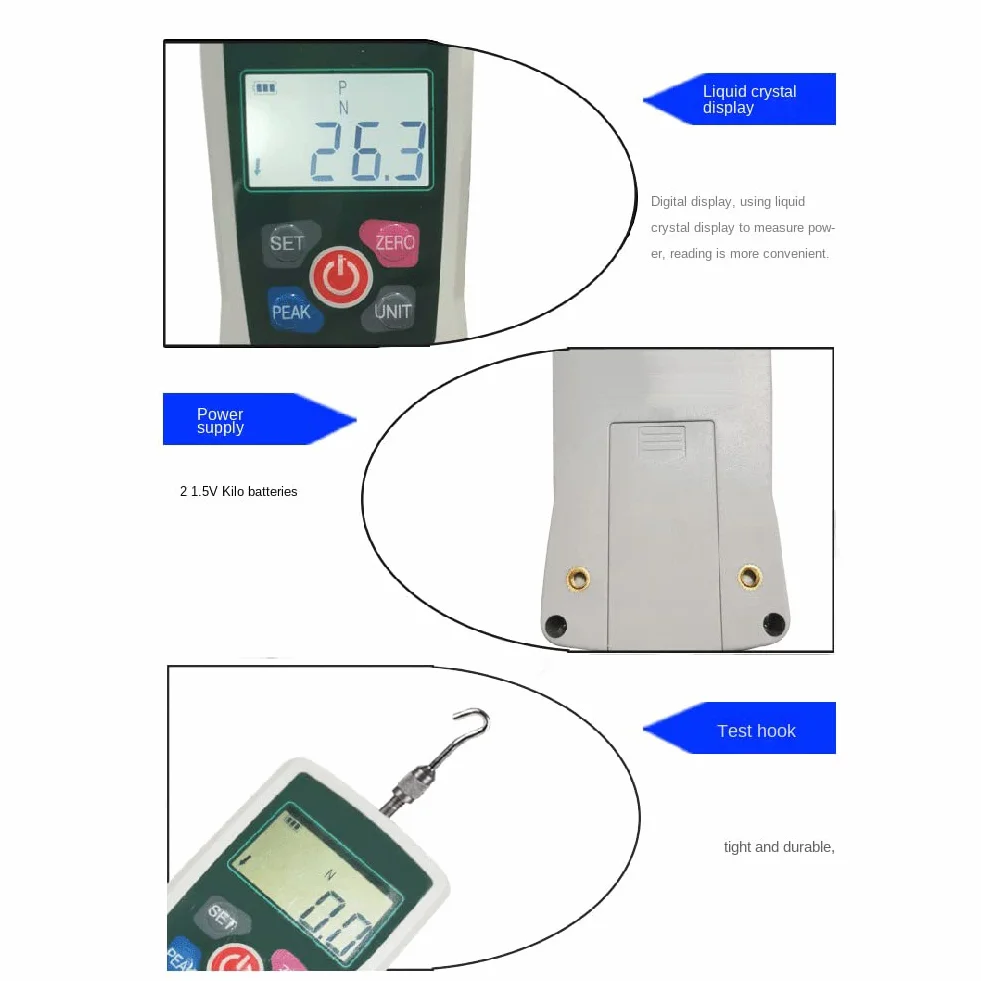 Piccolo Misuratore di Forza Digitale Push-Pull Dinamometro Portatile Misuratore di Trazione ZMF-2-500N Tester di Trazione per Chilogrammi