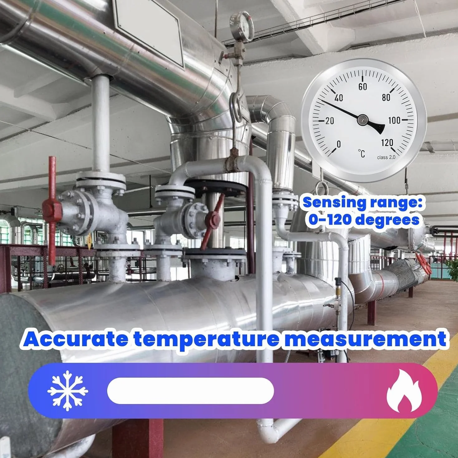 Termometro, tubo di riscaldamento 0-120C, 63 mm, termostato per radiatore per la regolazione della temperatura su tubi del radiatore con contatto bimetallico in acciaio e superficie in acciaio