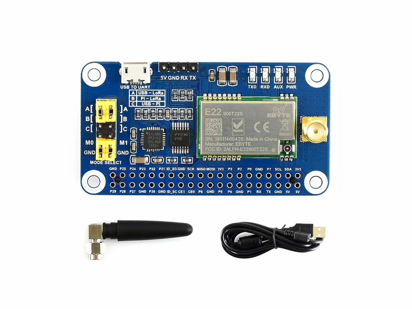 Waveshare SX1262 LoRa HAT for Raspberry Pi Spread Spectrum Modulation 868MHz Frequency Band Auto Multi-Level Repeating Supports Wireless Parameter Configuration and Fixed-Point Transmission