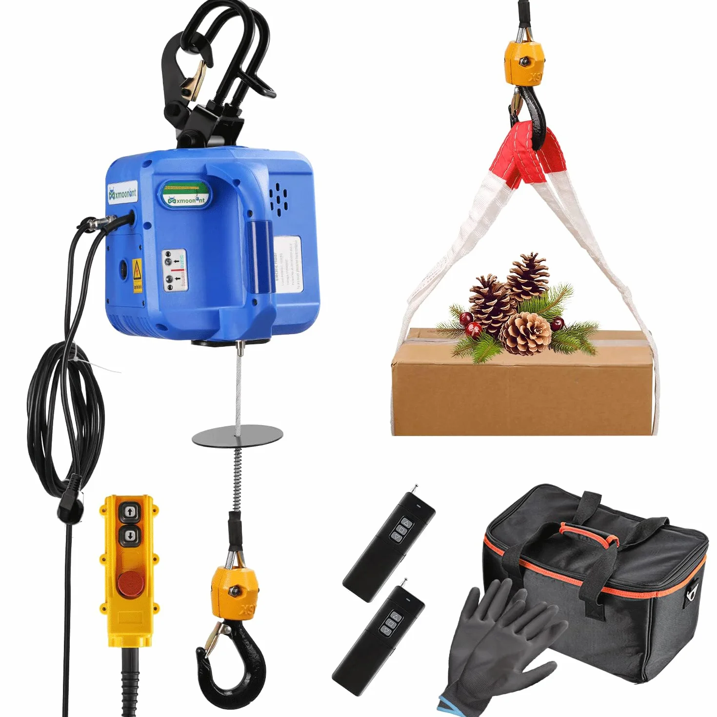 Mxmoonant 1600 W Paranco Elettrico 500 KG con 100 M Telecomandi Senza Fili × 2 per Lavoro di Squadra, Più 5 M Filo Remote, Aggiornato Motor& Ganci per Garage Magazzini Costruzione Domestica 220 V