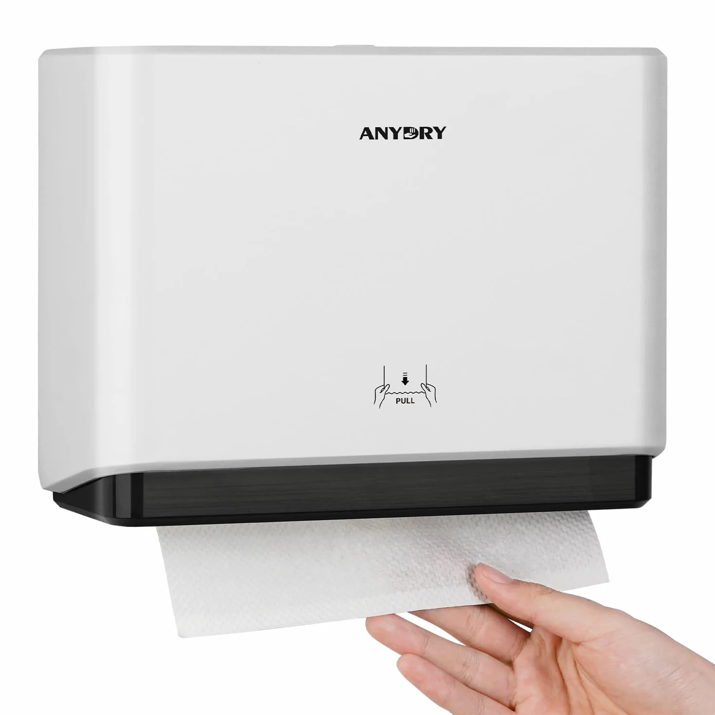 Anydry Dispenser di Asciugamani a Parete, Bianco, Plastica, Compatibile Piega a V e C, 25,4x7,9 cm, 200 Carta