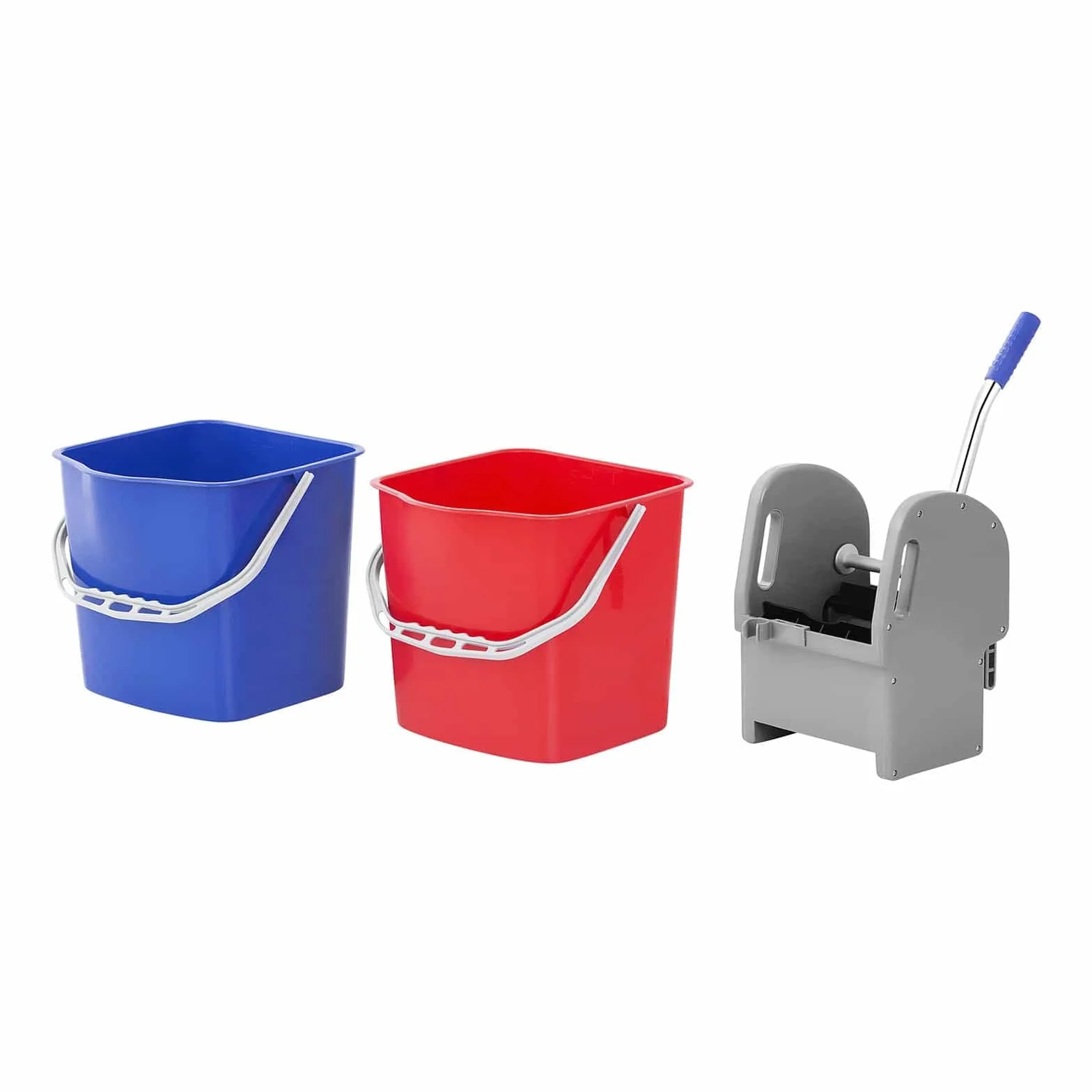 Secchio Lavapavimenti Professionale Con Strizzatore Secchio per Pavimento UNICLEAN 3 (2 Secchi, 48 L, Acciaio Cromato, Blu, Rosso)