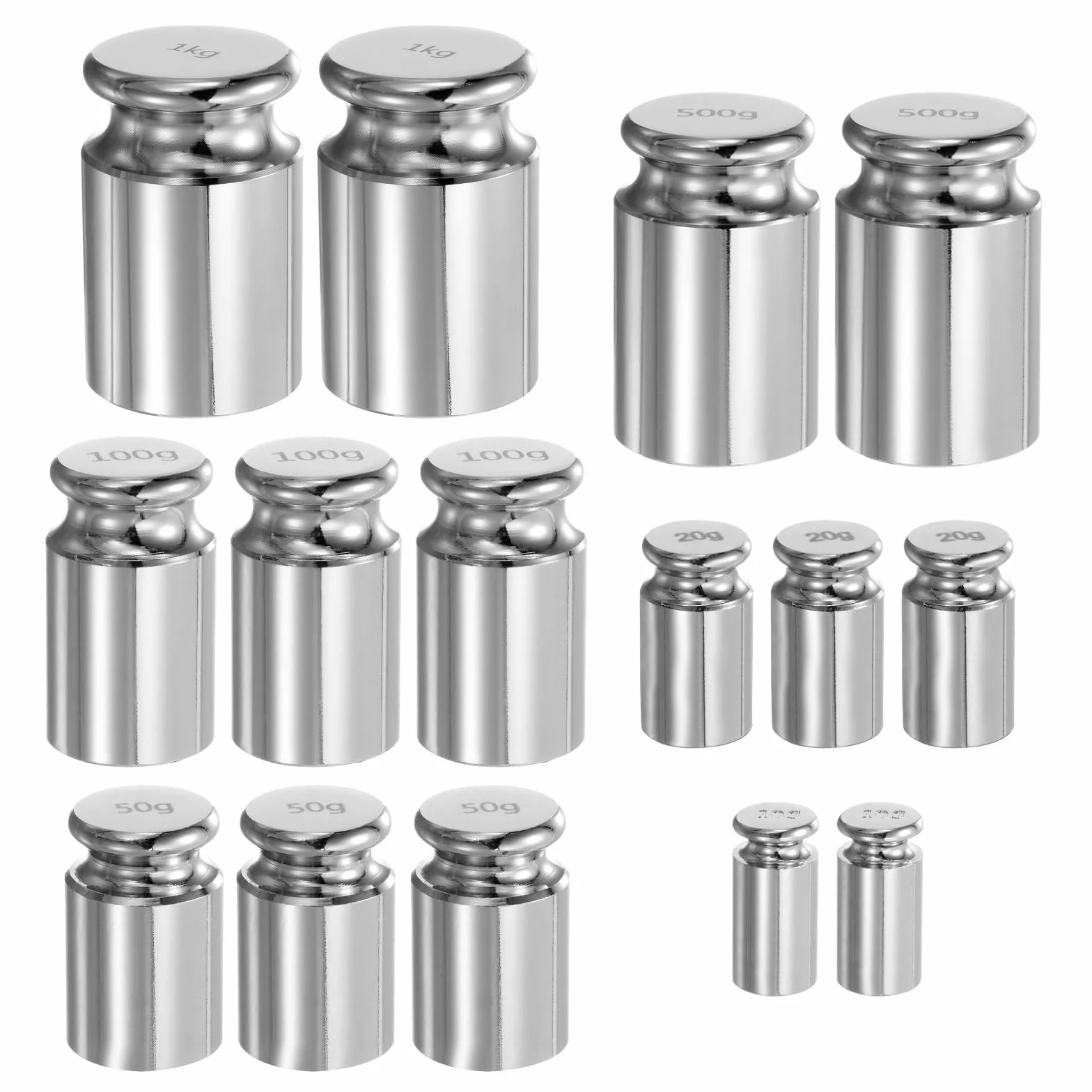 QUARKZMAN 15pz Set di Pesi di Calibrazione 10g 20g 50g 100g 500g 1kg M1 Acciaio Cromato di Precisione per Bilance Digitali