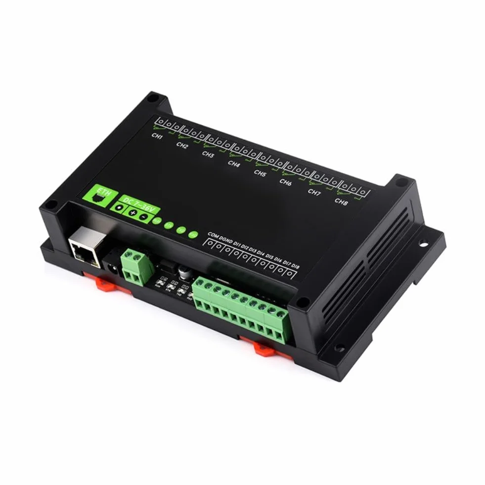Modulo relè Ethernet a 8 canali per automazione, Modbus TCP/UDP/MQTT, PoE, 10 A 250 V AC, montaggio su guida DIN, compatibile con MODBUS RTU/TCP