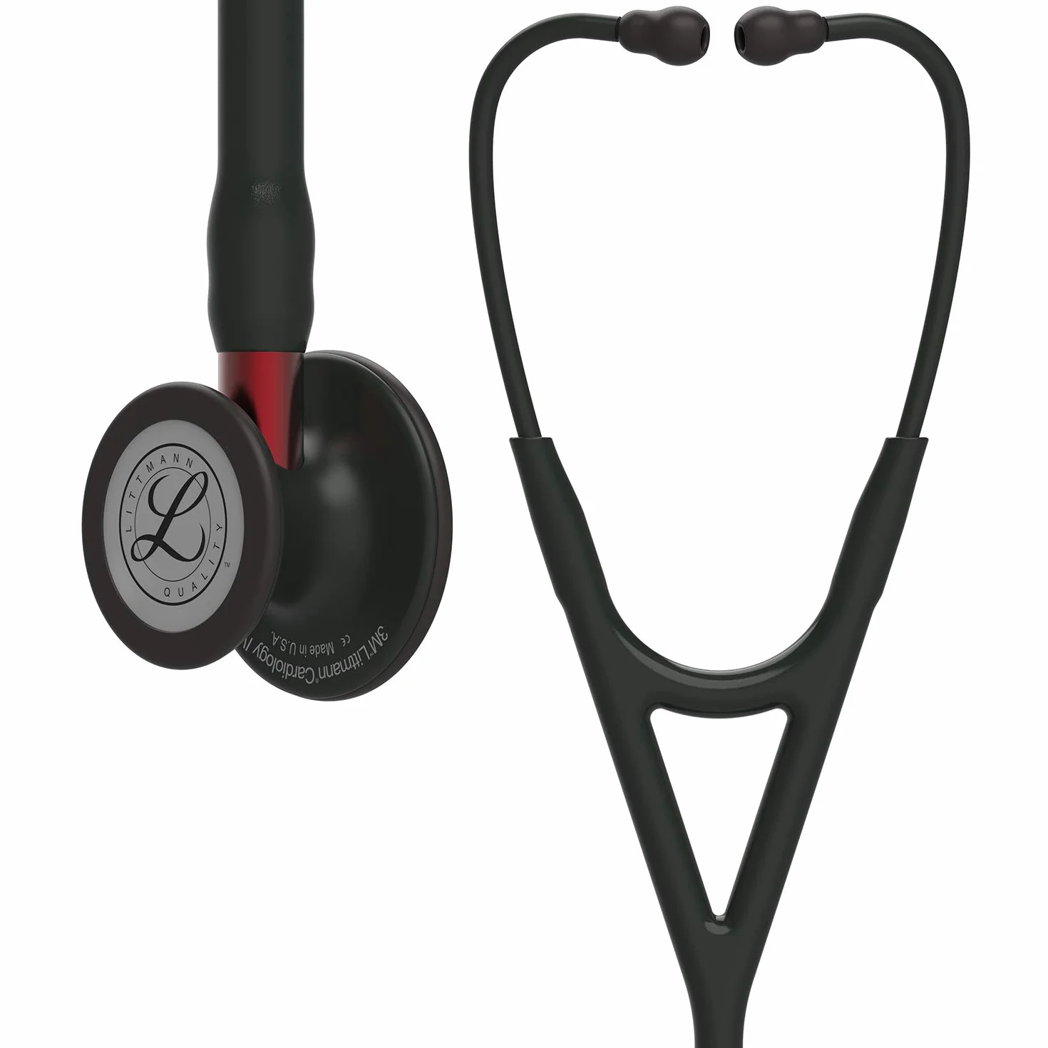 3M Littmann Stetoscopio diagnostico Cardiology IV, testina con finitura nera, tubo auricolare nero, connettore e archetto rossi, 69 cm, 6200