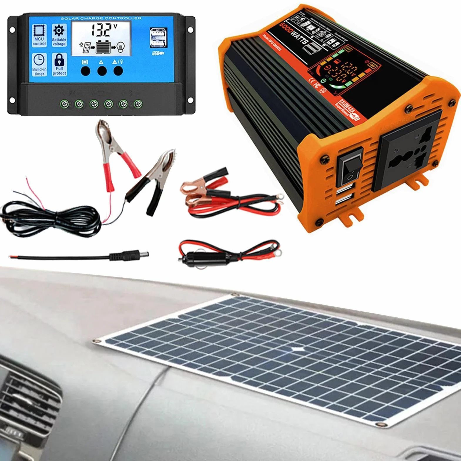 Keptfeet Generatore di Pannelli | Kit Pannelli con Inverter E | Pannelli ,Modulo fotovoltaico monocristallino ad alta efficienza per casa, campeggio, barche, roulotte, camper