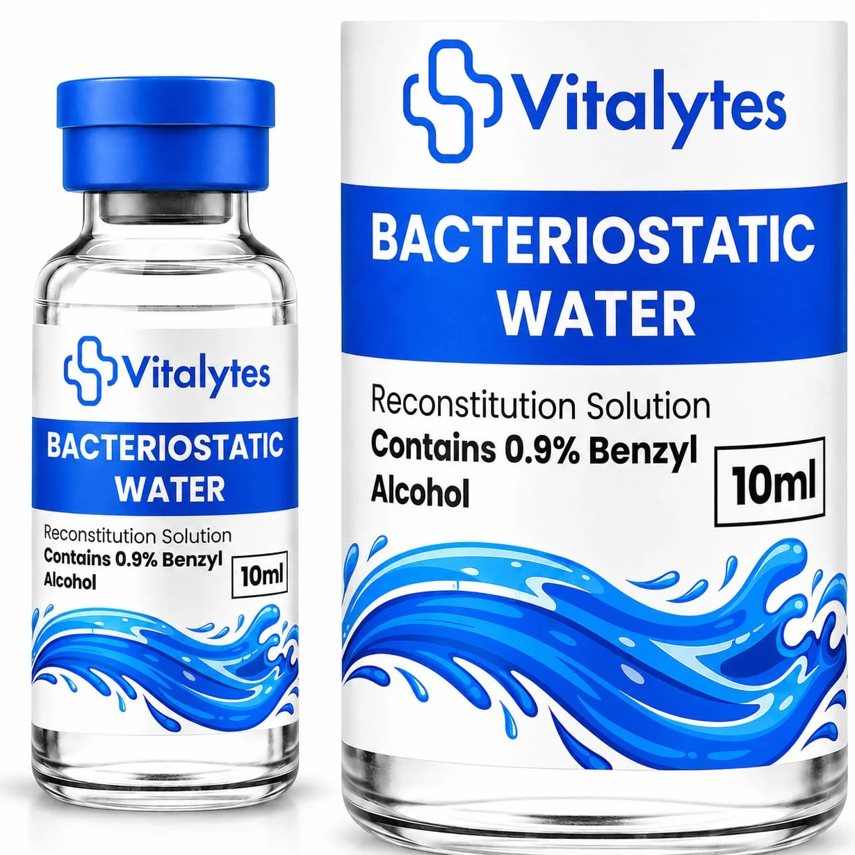 Vitalytes Acqua batteriostatica 10 ml soluzione ricostituzione laboratorio alcool benzilico 0,9% diluente sterile vetro borosilicato