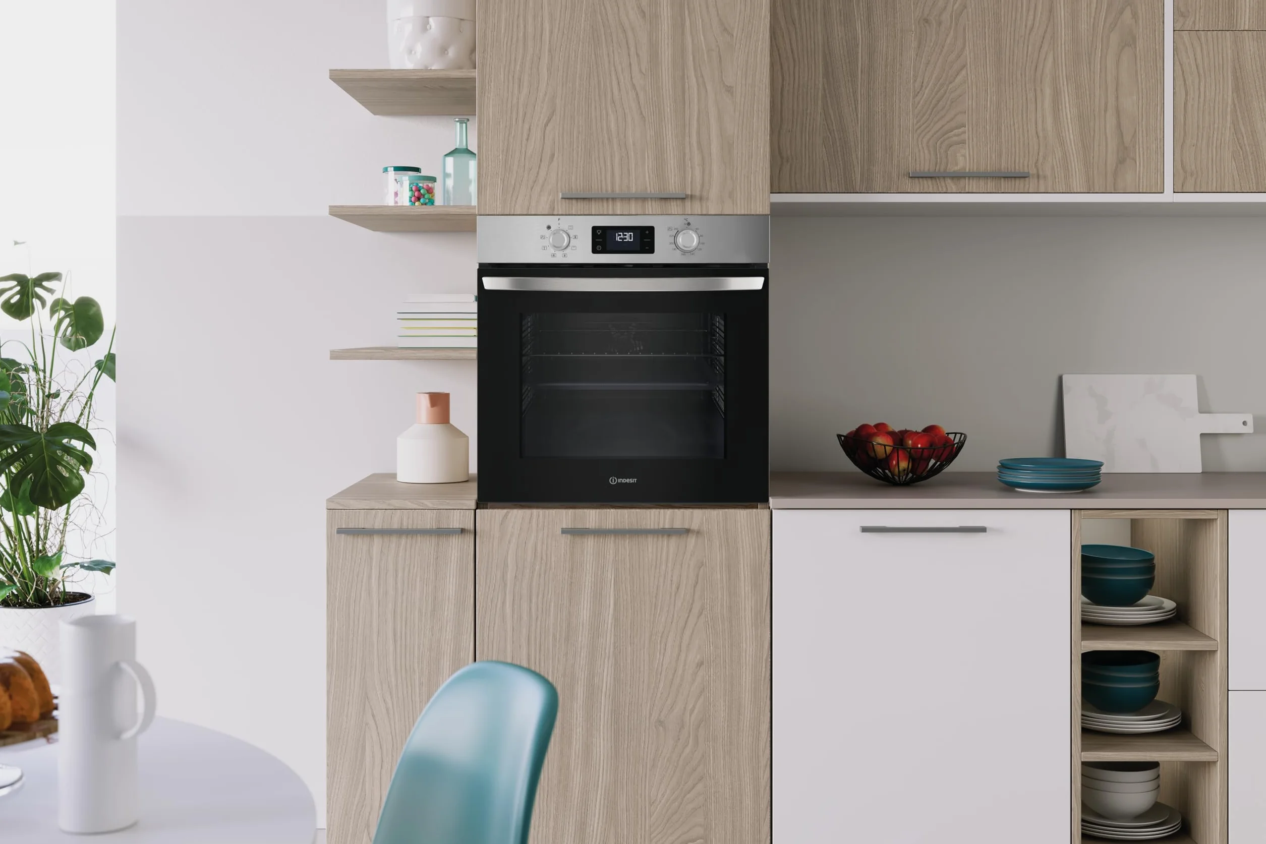 Indesit IO 255H X - Forno Multifunzione Da Incasso, Elettrico, Ventilato 71L, Acciaio Inox, Classe A. Turn And Go, Click And Go, Grill Integrale Reclinabile, Pulizia Vapore. 59,5 x 59,5 x 55,1cm
