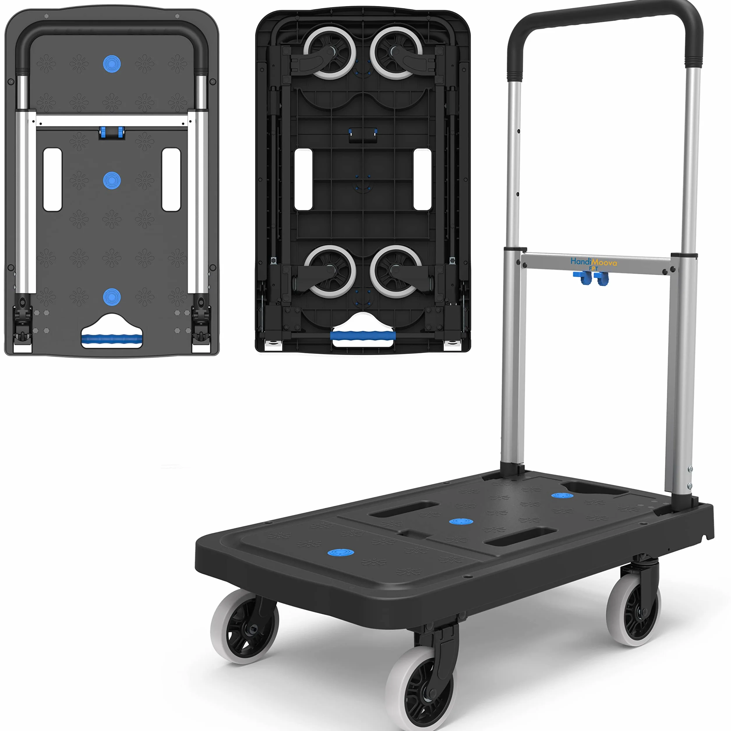 HandiMoova FPT Carrello a Piattaforma Pieghevole; Carrello a Mano Compatto; Salvaspazio; Manico Telescopico; Capacità di Carico di 135Kg per Impieghi Gravosi