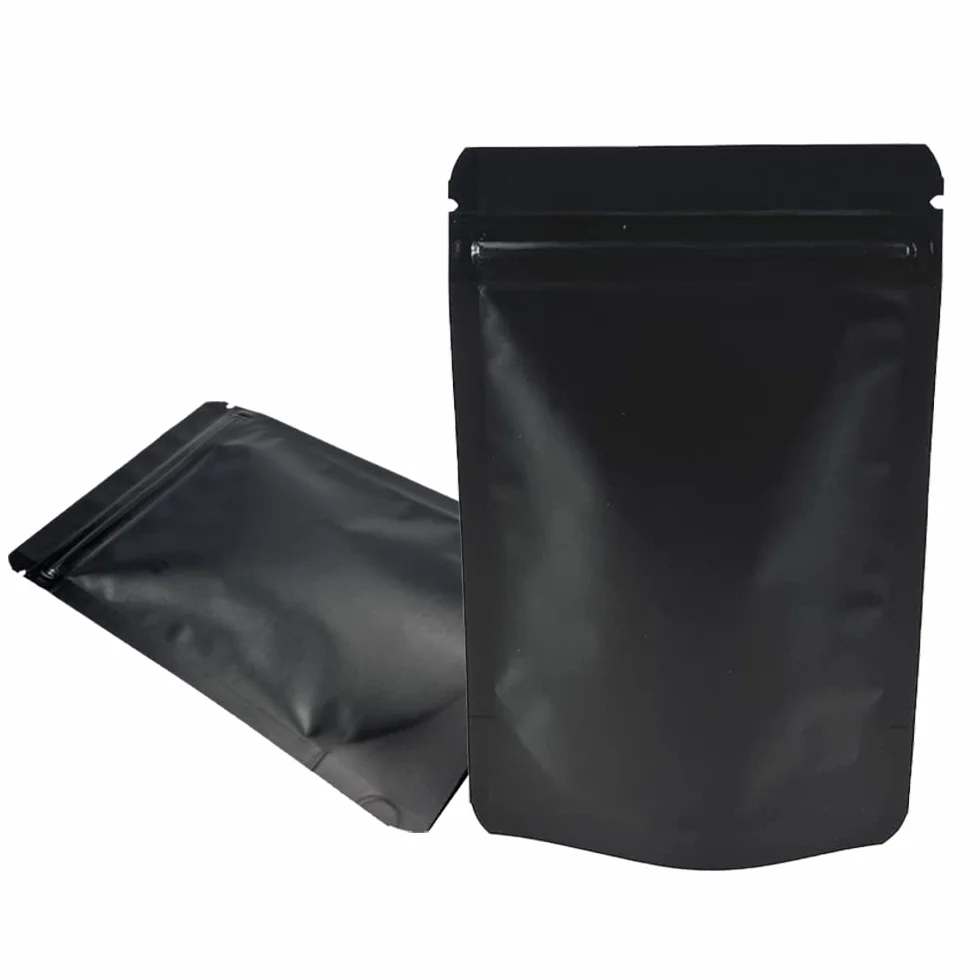 50 Sacchetti Alluminio Opaco Chiusura Zip, Nero, 18x26cm | Anti-odori, Mat Nero, Per alimenti, Conservazione a lungo termine