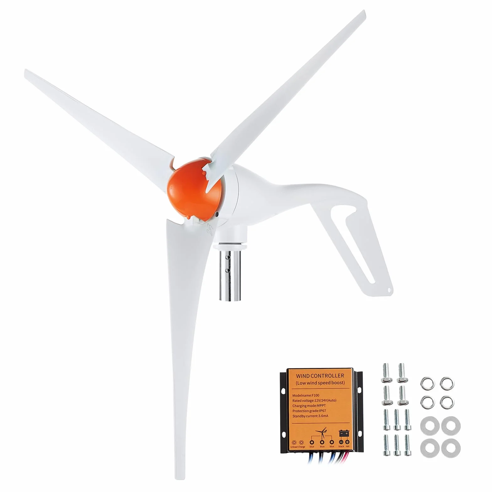 VEVOR Generatore Eolico da 500 W, Direzione Sopravvento Regolabile e Velocità del Vento Iniziale di 2,5 m/s per Casa, Fattoria, Barche, Kit Turbina Eolica 24 V Generatore Eolico 3 Pale con Controllo