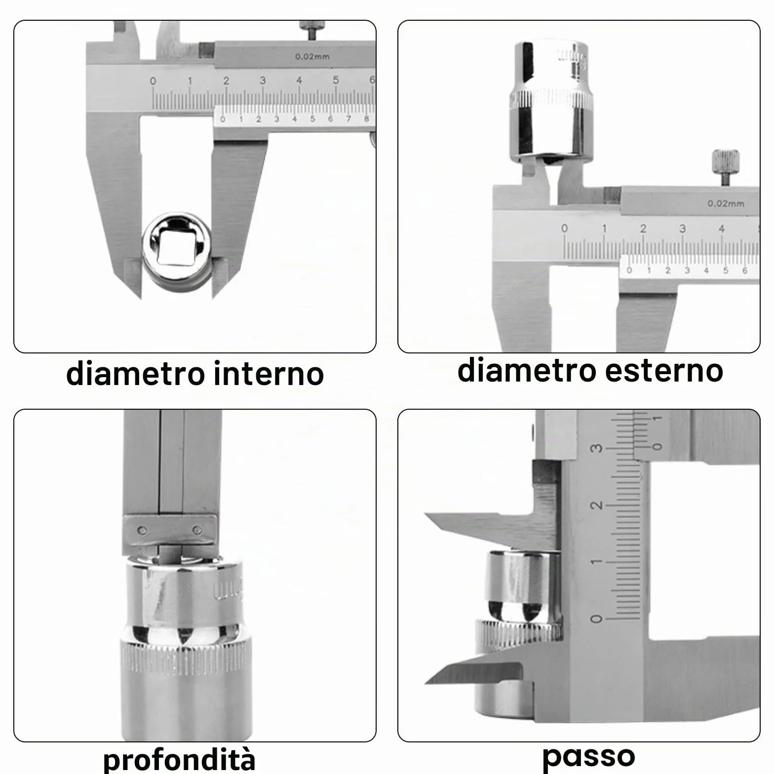 Calibro a Corsoio, 150mm Calibro in Acciaio Inox, Calibro Di Precisione Strumenti Di Misurazione Calibro Analogico per Misurzione Esterna Interna Profondità Argento