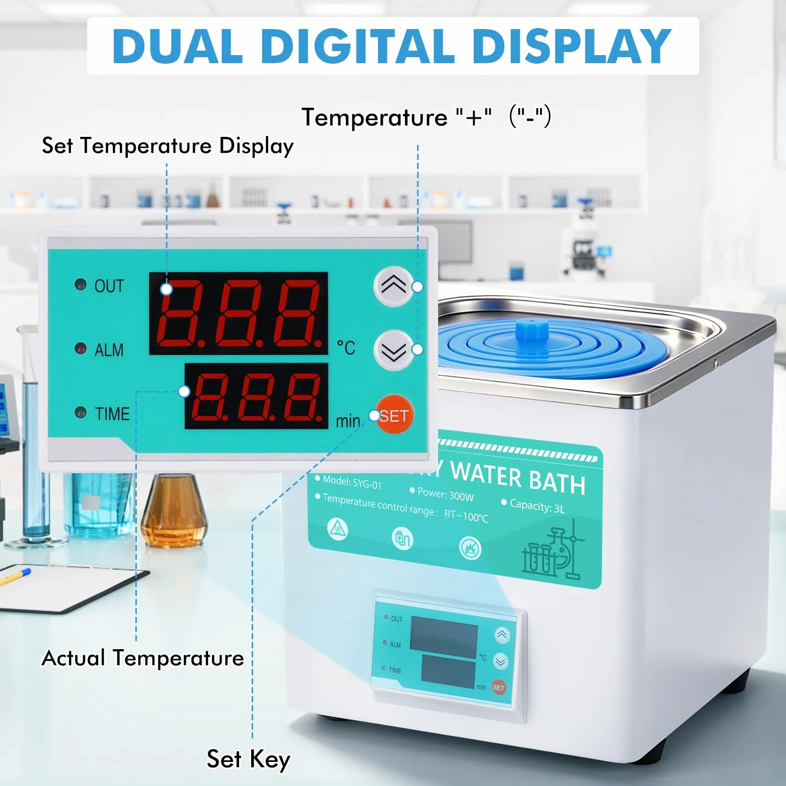 YUCHENGTECH Laboratorio a bagnomaria, 3 l, laboratorio digitale,300 W, laboratorio termostatico, bagno d'acqua, con aperture selezionabili per applicazioni di laboratorio, riscaldamento alimentare