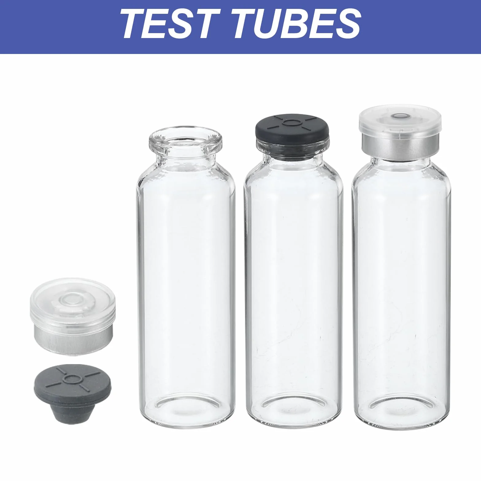 PATIKIL 30ml Fiale 8 Pacco Laboratorio Vuote Fiale con Butile Gomma Tappo e pinze Superiore Tappi Borosilicato Vetro Fiala Trasparente