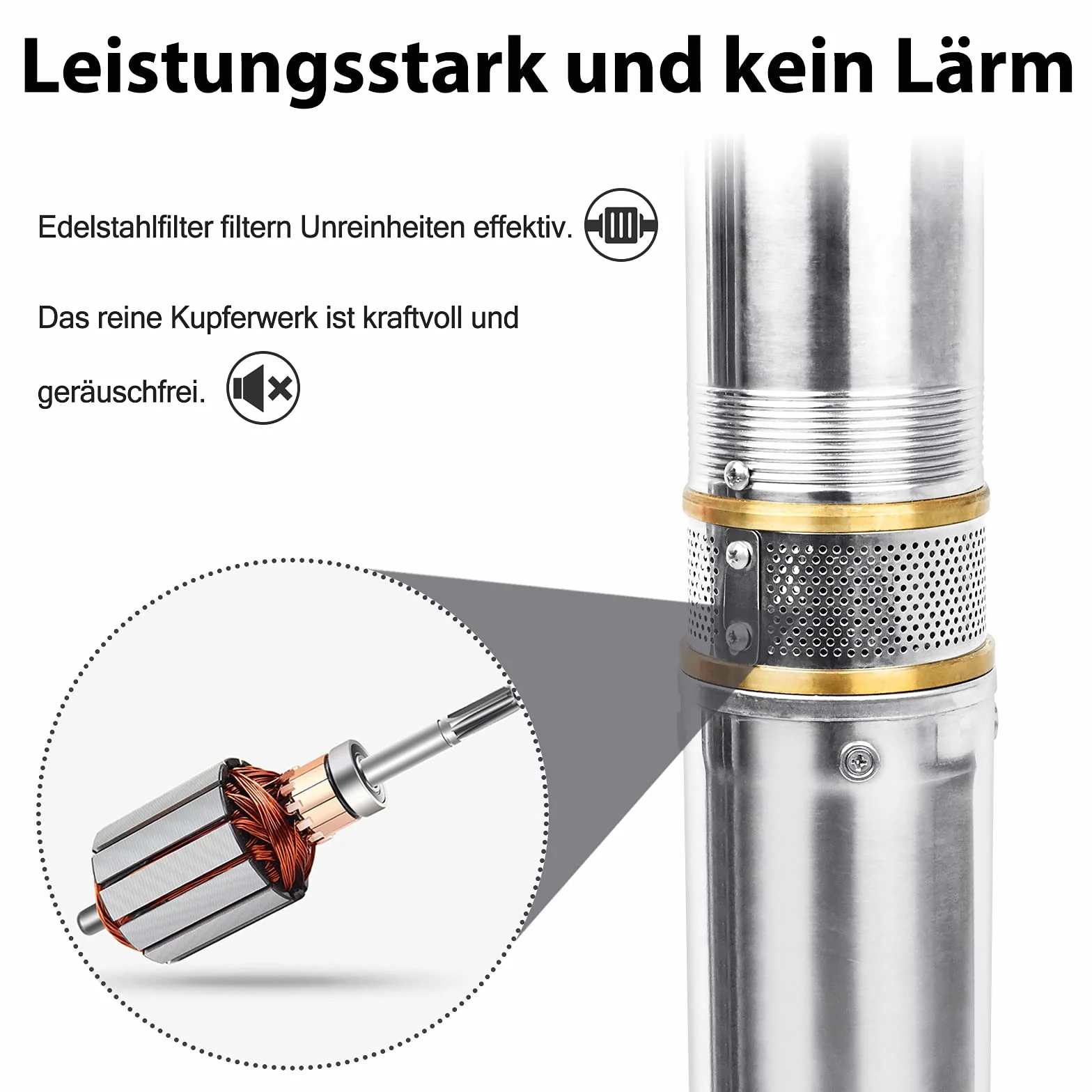 UISEBRT, pompa per pozzo profondo in acciaio inox, 1,1 kW/1,5 CV, portata fino a 4.000 l/h, pompa sommersa 1100 W, compatibile con sabbia, pompa a pressione sommersa