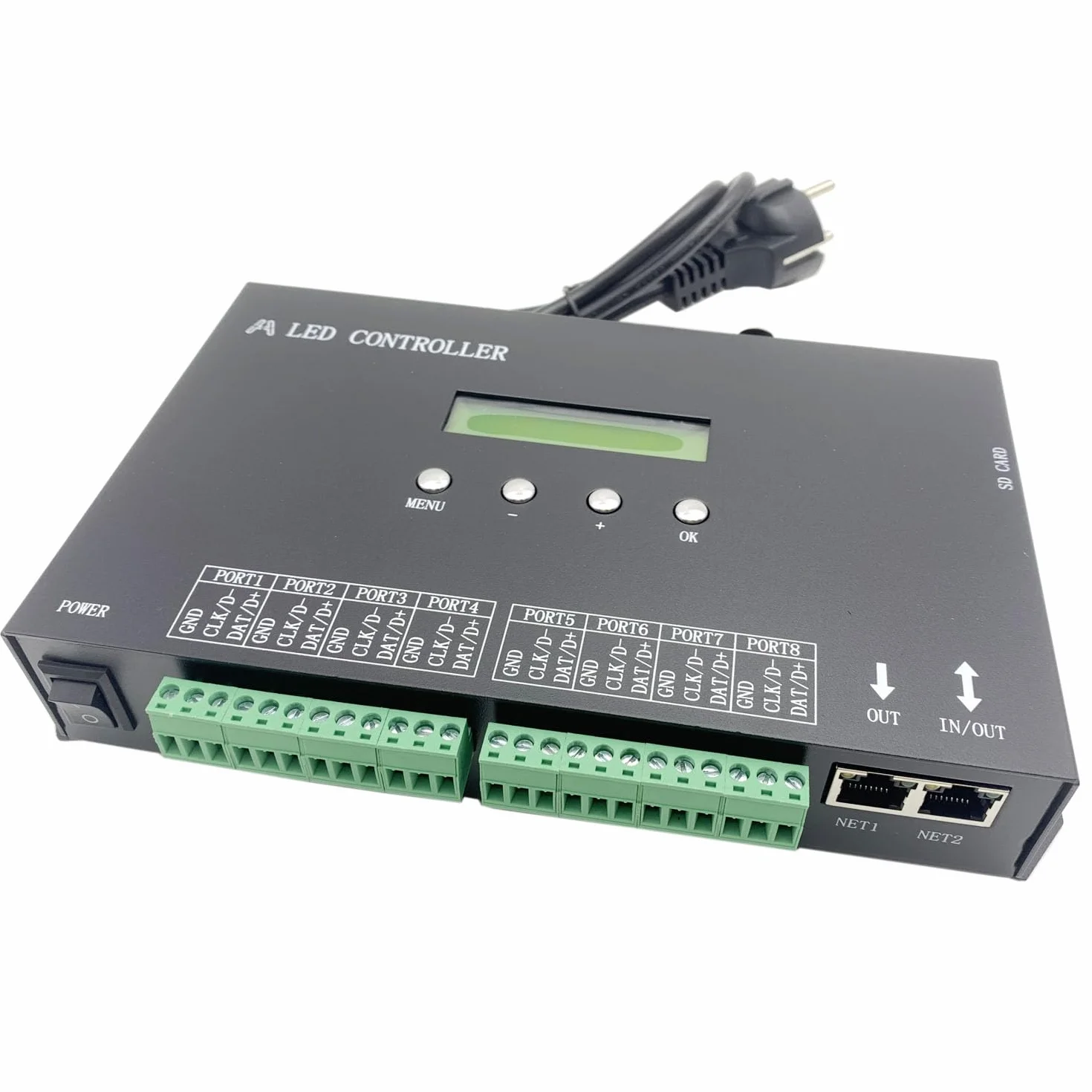 H807SA 8CH artnet/dmx a spi LED pixel controller con scheda SD per ws2811 ws2812b ws2815 ws2813 apa102 strisce LED