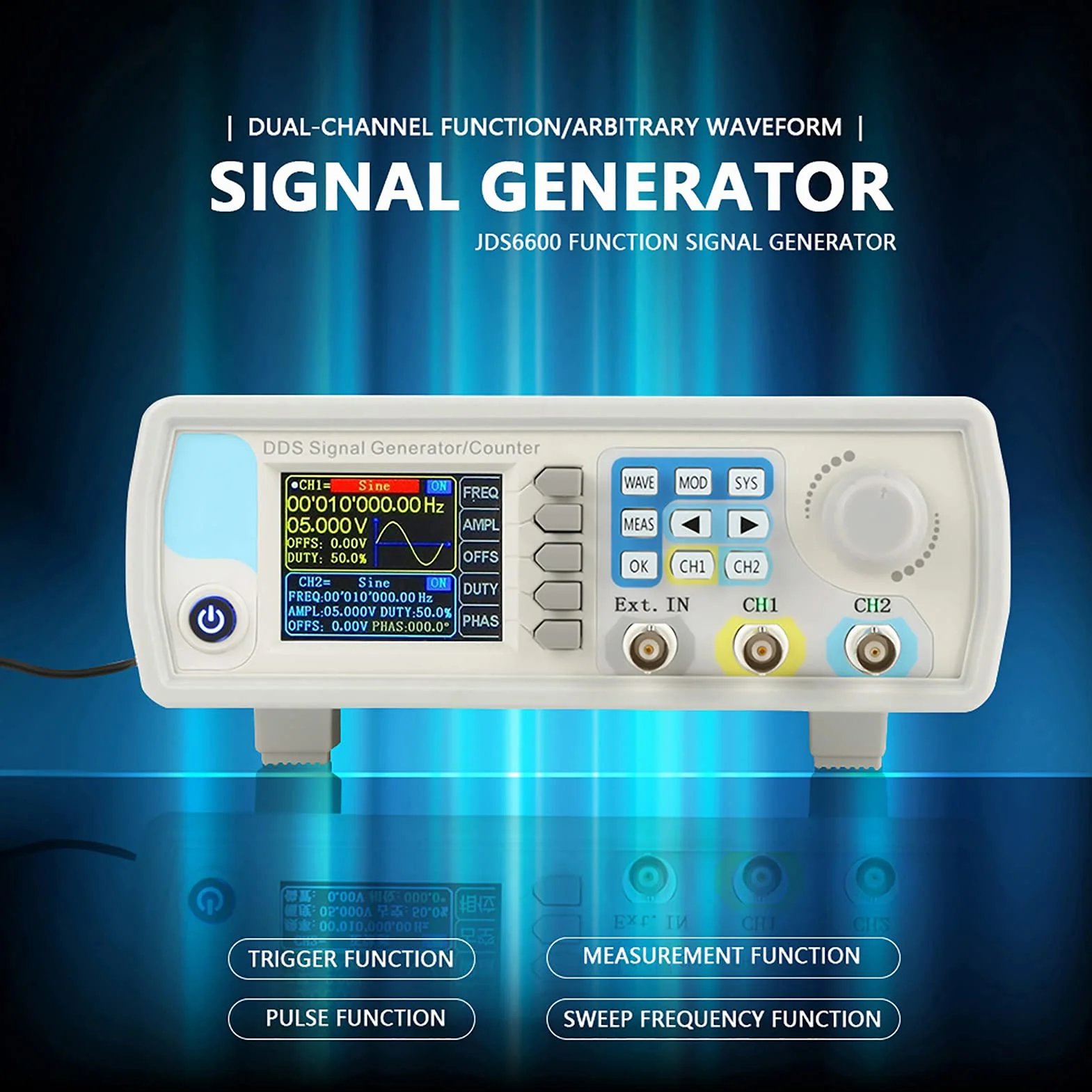 Generatore di Segnale, Generatore di Funzione Jds6600 Dds a Frequenza Sinusoidale ad Alta Precisione Controllo Strumentazione Digitale Ac100-240v (Reg. USA 60 Hz) (15 Hz)