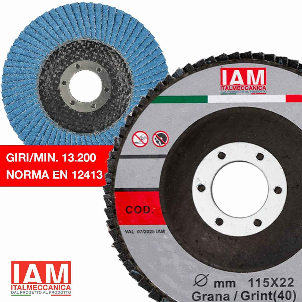 IAM Disco Lamellare Zirconio per Smerigliatrice 115 x 22 mm | Flap Disc Professionale Lamella Singola con Supporto in Fibra di Vetro | Disco Abrasivo per Acciaio Inox e Metallo | Grana 40 | 100 Pezzi