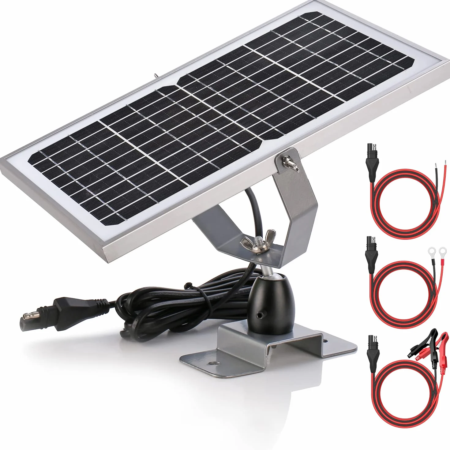 SUNER POWER Caricatore solare da 10 W e 12 V, regolatore di carica MPPT integrato, staffa di montaggio regolabile, kit di pannelli solari impermeabili da 10 Watt per auto, barche, rimorchi