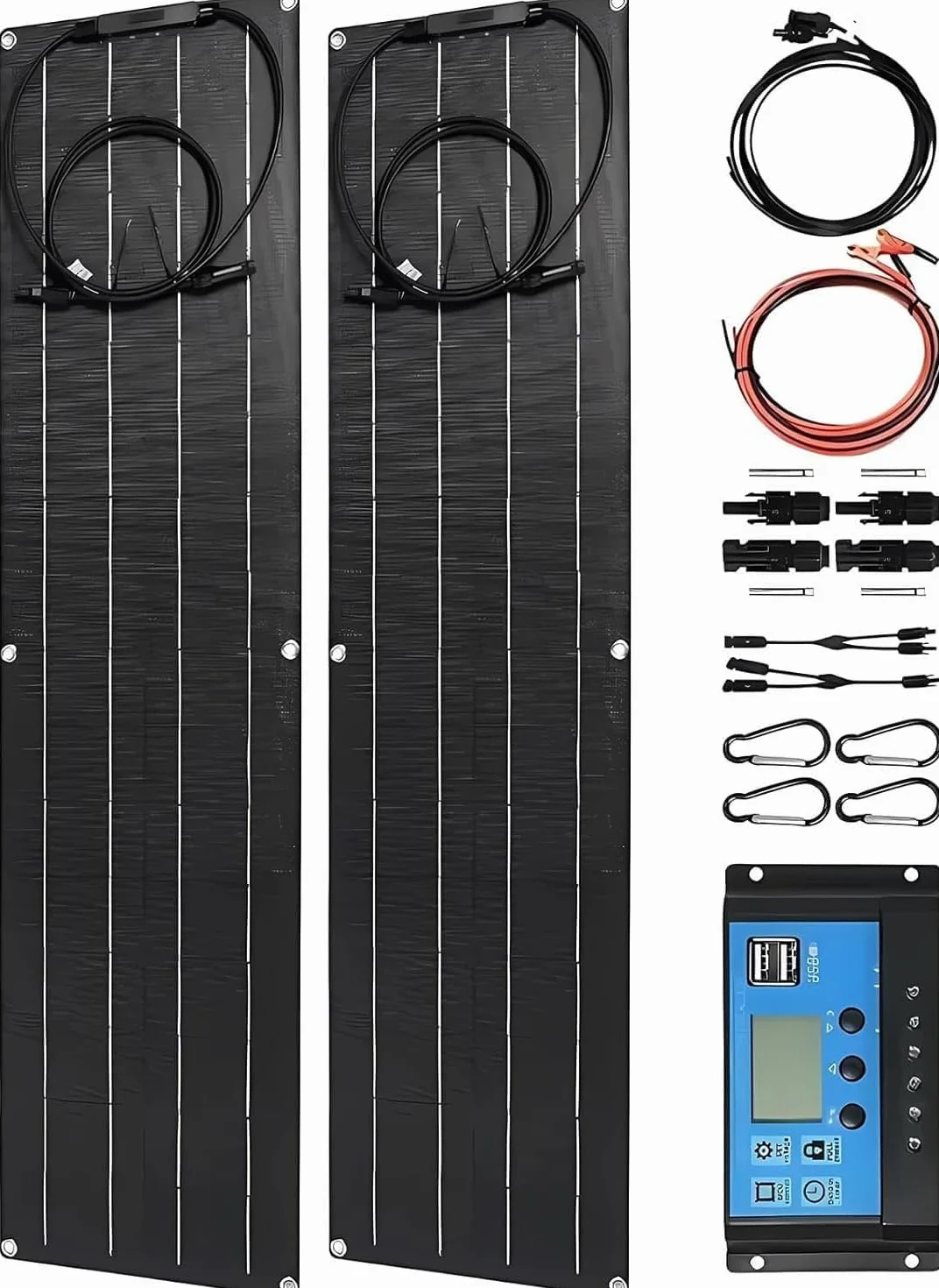 Pannello solare ultra sottile da 300 watt, 2 x 150 W, 12 V-24 V, in PET Kit di pannelli solari flessibili con controller 40 A, pannelli solari monocristallini flessibili, adatto alla famiglia