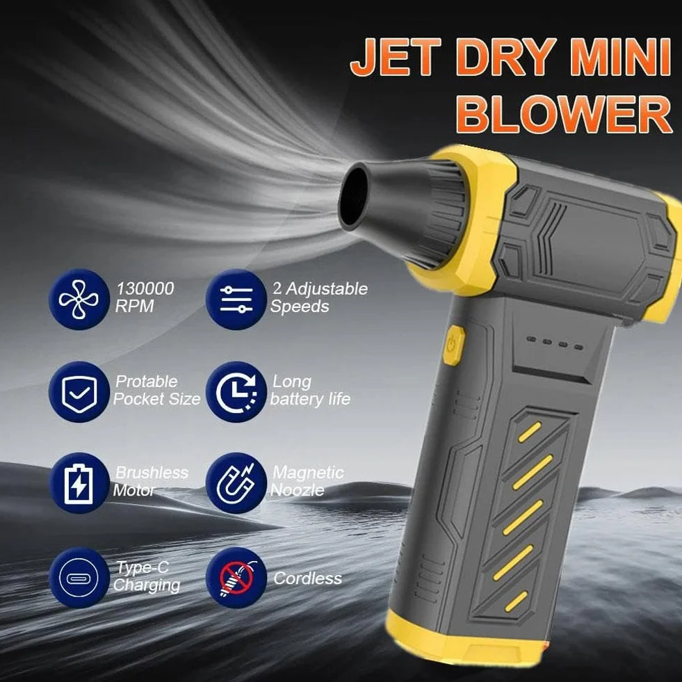 Mini turbo, spazzaneve portatile da 130.000 giri/min, a 3 velocità, portatile, con kit di aspirazione per asciugatura, rimozione S-now, pulizia