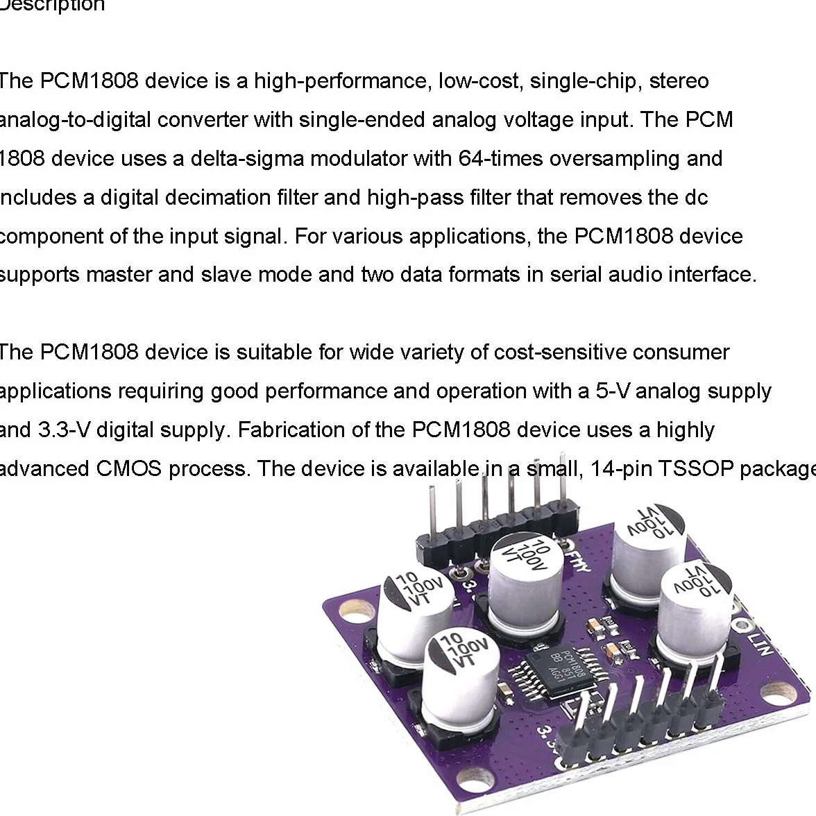 PCM1808 Modulo amplificatore a 24 bit PCM1808 Modulo decodificatore lettore single-ended audio stereo ADC con cavo