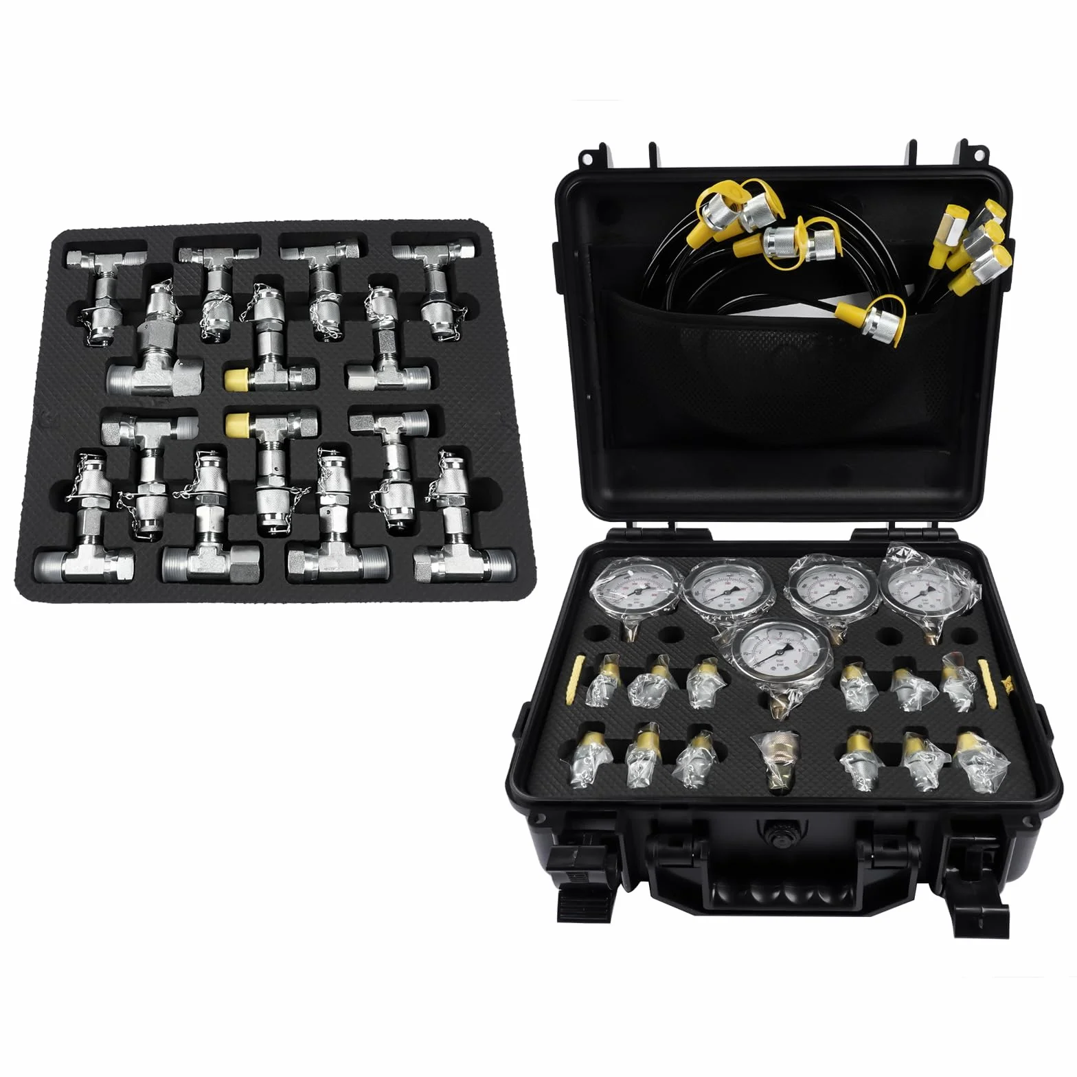 Kit di prova pressione idraulica 10/100/250/400/600 bar, 5 misuratori, 13 frizioni, 14 connettori T, 5 tubi di prova per trattori escavatori Hopzty