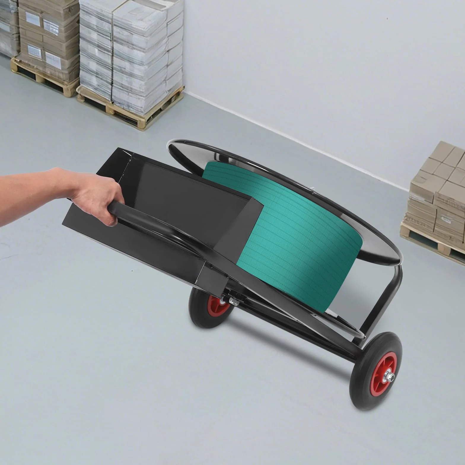 Carrello per reggette pesanti | Dispenser portatile per 80 kg di portata e compatibile con ruote da 200/400 mm | Robusto carrello per reggiatura in magazzino e officina