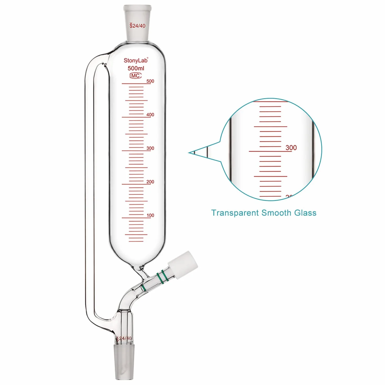 stonylab Pressione Graduata Equalizzazione Aggiunta Imbuto, Vetro Borosilicato Imbuto di Caduta con 24/40 Congiunto Valvola ad Alto Vuoto per Laboratorio Vetro Ulteriori Imbuto, 500 ml
