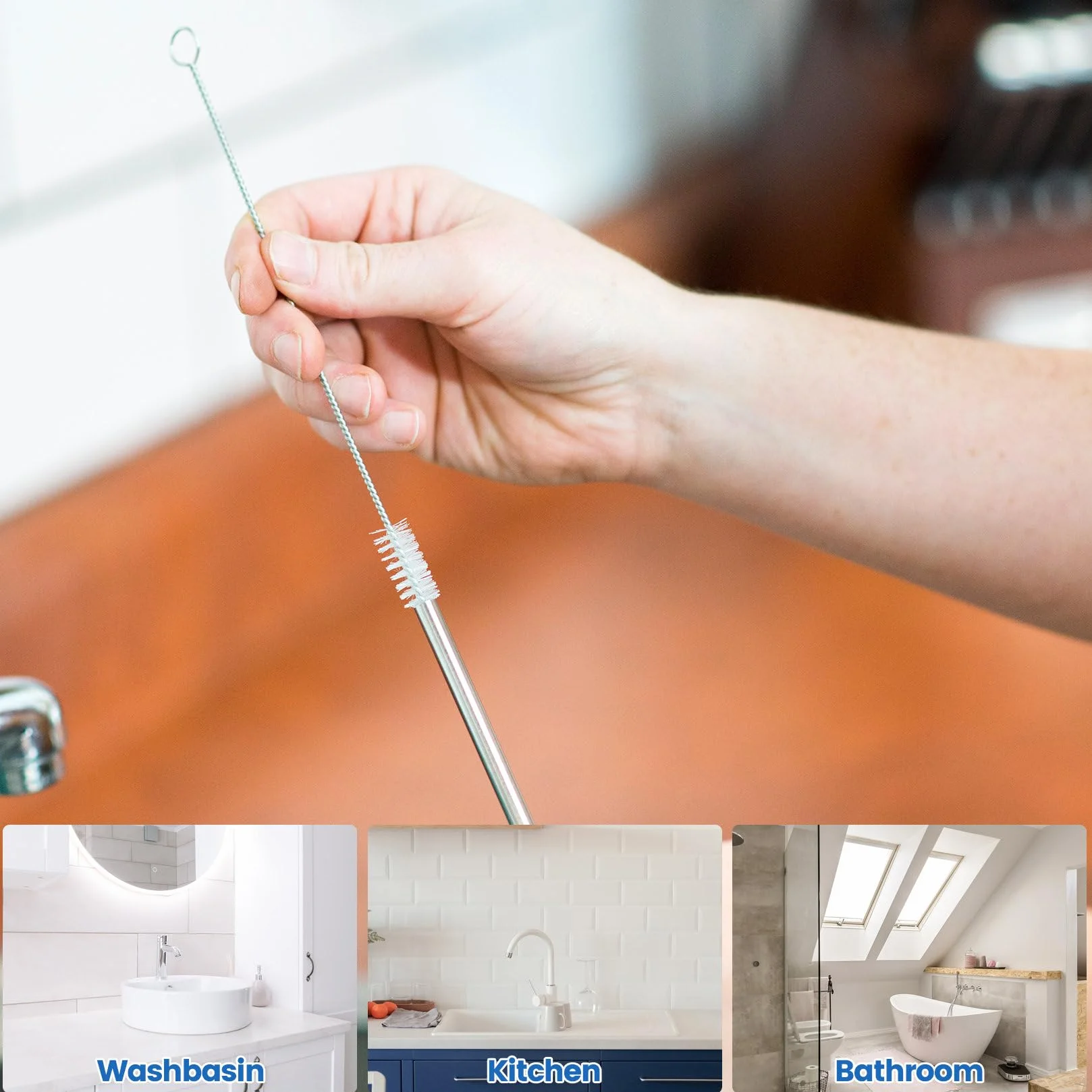 4 Pz Stura Tubi di Scarico Lavandino Bagno Cucina, Spazzola per Pulire Doccia, 200cm Spazzola Pulizia a Doppia Testa per Pulizia del Tubo Lavandino Doccia Bagno Cucina (2 Corti, 2 Lunghi)