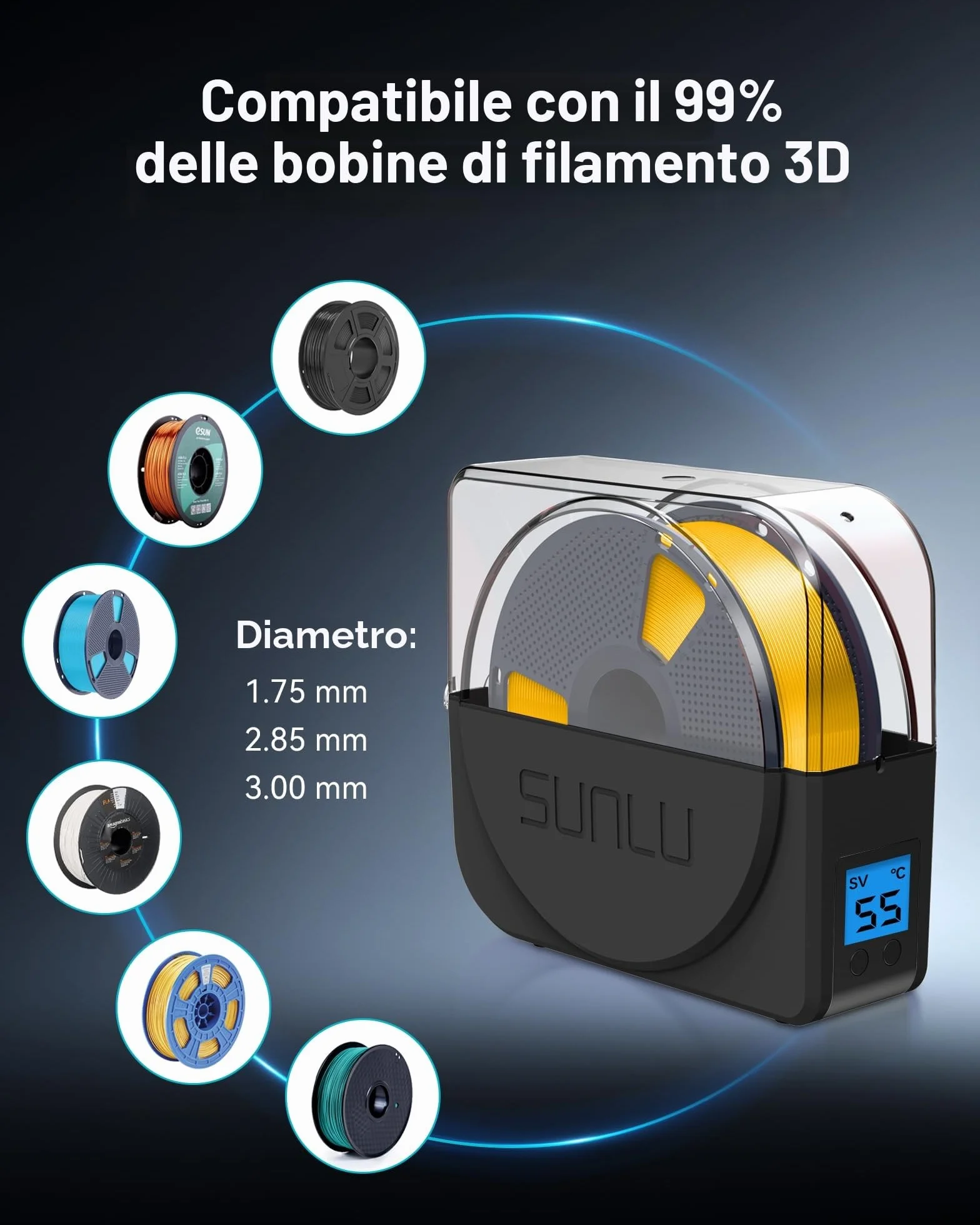 SUNLU Official Filament Dryer S1 PLUS con Ventola, Senza Umidità Essiccatore Filamento 3D, FilaDryer Facile da Usare e Portatile, PLA PETG ABS Nylon TPU Essiccatore Filamento 3D SUNLU S1+, (Nero)