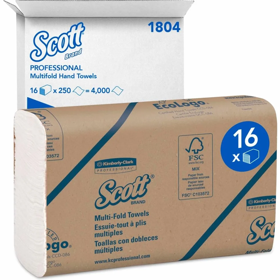 Scott Slimfold Asciugamani 1804, Asciugamani monouso intercalati con piegatura Slimfold, Tecnologia Airflex, Colore bianco, 16 confezioni da 250 fogli di carta (totale 4000)