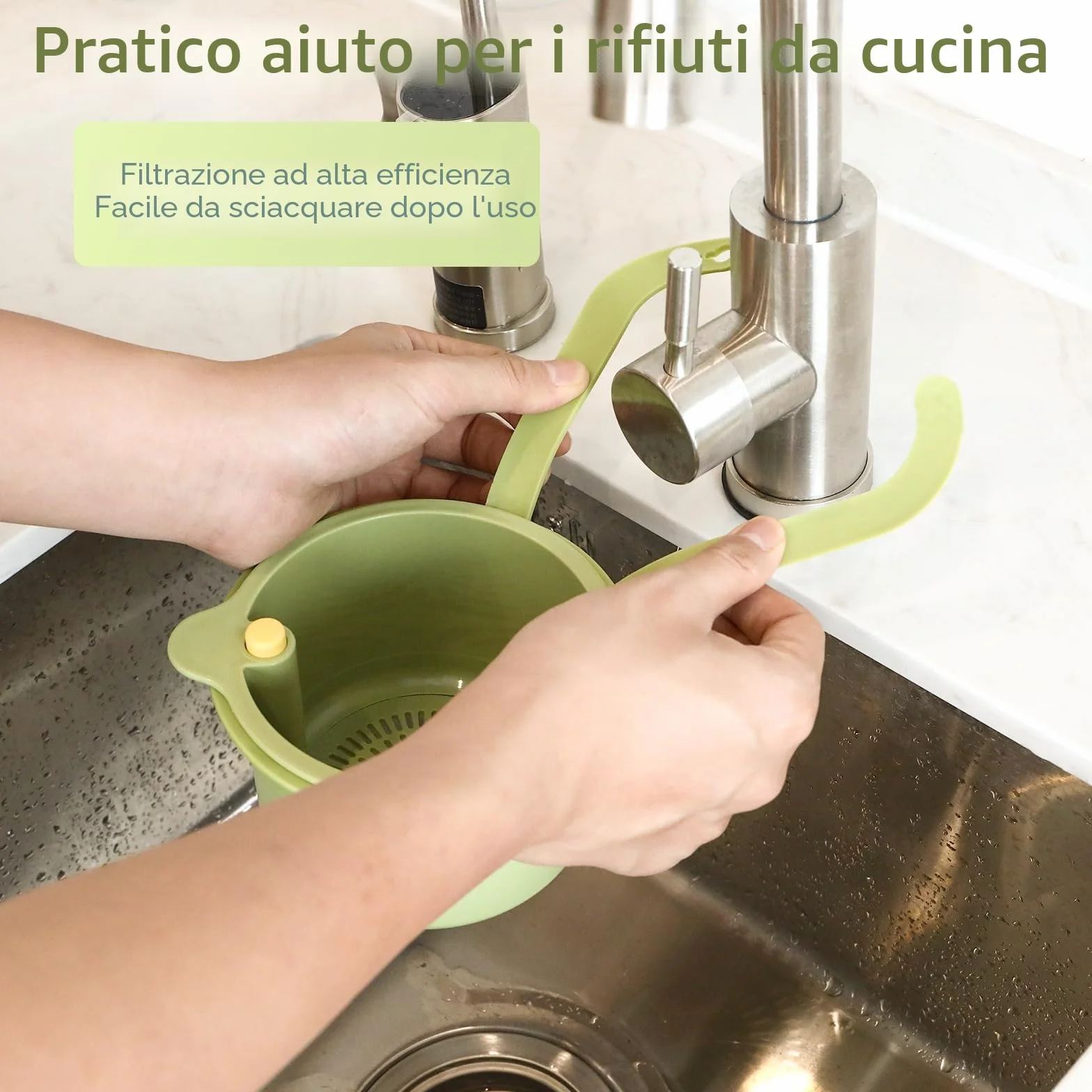 Zikenis Cestello di scarico in plastica,filtro di scarico multifunzione,adatto alla maggior parte dei rubinetti standard,per il lavaggio e lo stoccaggio in cucina (verde)