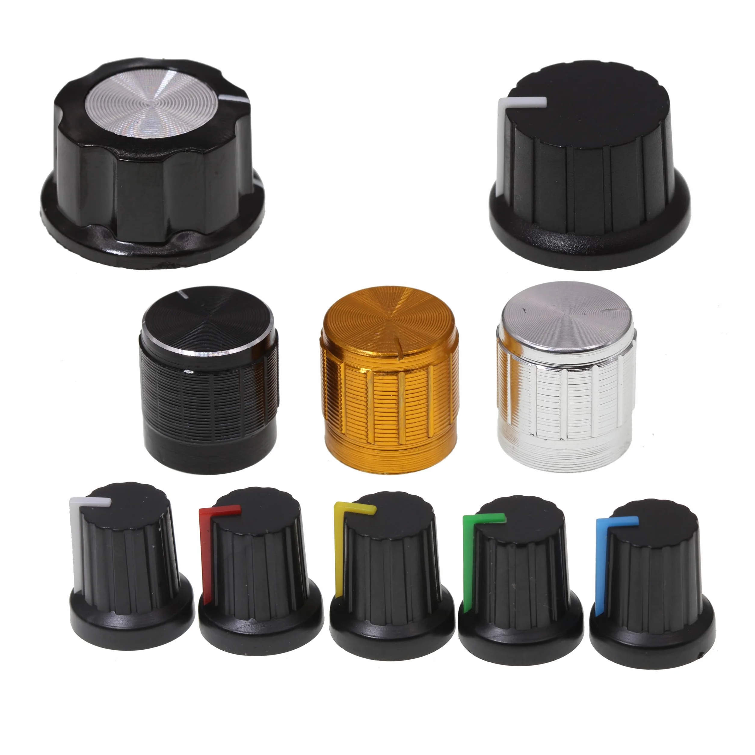 (Confezione di 10) WH148 Potenziometro orizzontale a doppia banda 6 pin B1M 1M Ohm Resistori variabili Albero zigrinato da 15 mm Cappucci manopola in lega di alluminio