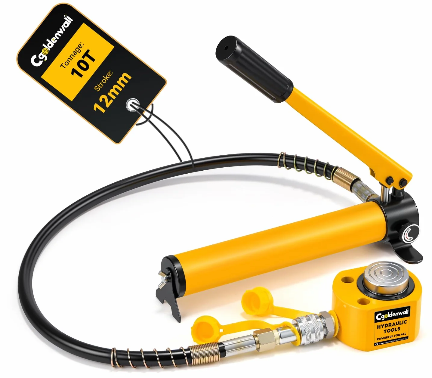 CGOLDENWALL 10T Martinetto Idraulico con Pompa CP-180, Corsa 12mm, Auto-Altezza 52mm, Area Effettiva 15.89cm², per Ponti/Edifici/Ingegneria Meccanica (FPY-10T+CP-180)