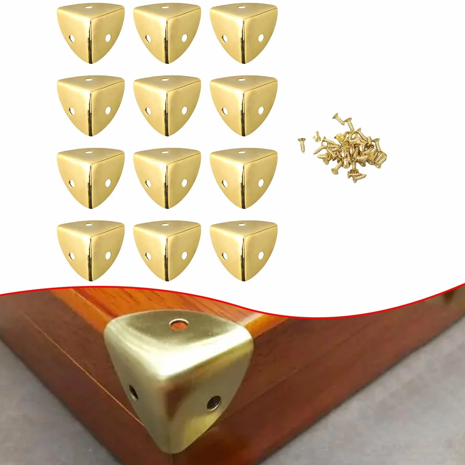 Set di 12 angoli in ferro vintage, accessori protettivi per scatole di legno (oro)