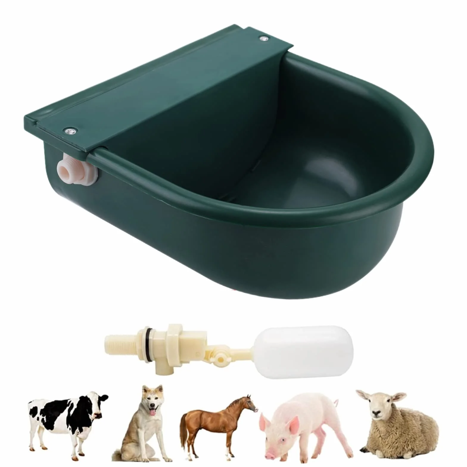 BREUAILY Abbeveratoio Cavalli Automatico Bovini Acqua Ciotola con 2Pcs Valvola a Galleggiante Regolabile Abbeveratoio per Bovini Cani Cavalli Capre Pecore Colore Verde Scuro