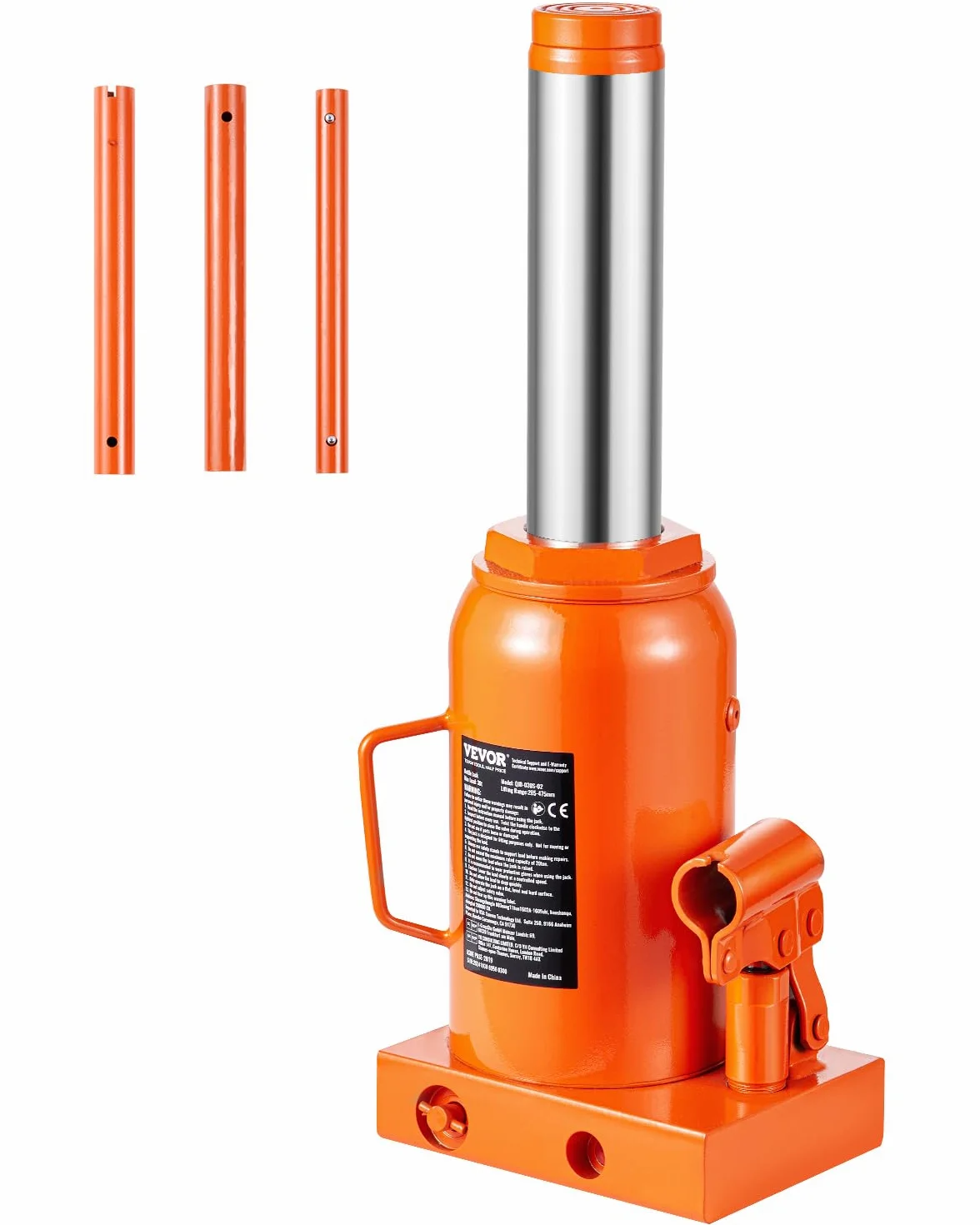 VEVOR Cric Idraulico a Bottiglia 30T, Cricco a Bottiglia Saldato con Portata Sollevamento 285-475 mm e Maniglia Lunga a 3 Sezioni, Cric per Pick-Up, Camper, Riparazioni Auto, Ingegneria Industriale