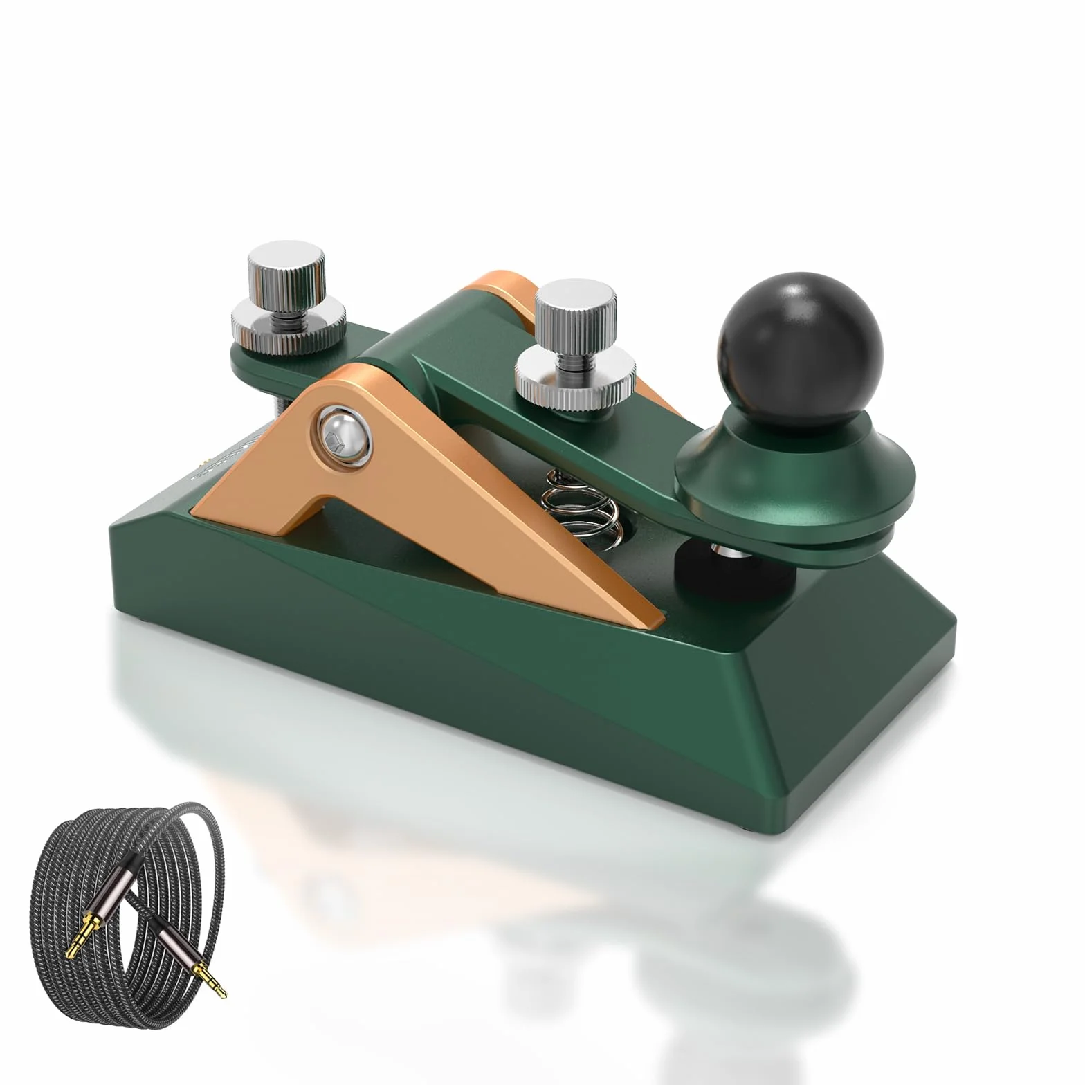 CW Morse Code Key - Chiave tascabile con codice Morse Telegraph Base in lega di alluminio grigia per radioamatoriali, tensione regolabile (verde-09B)