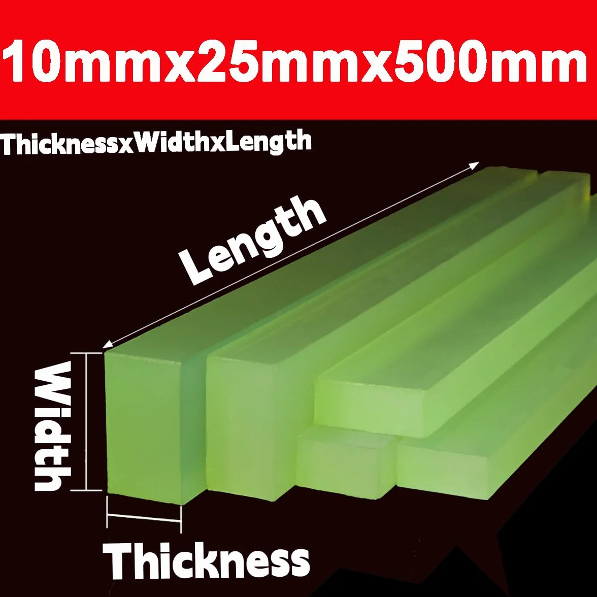 Barra Quadrata in Poliuretano PU 10x25x500mm Resistente All'olio 2 Pezzi