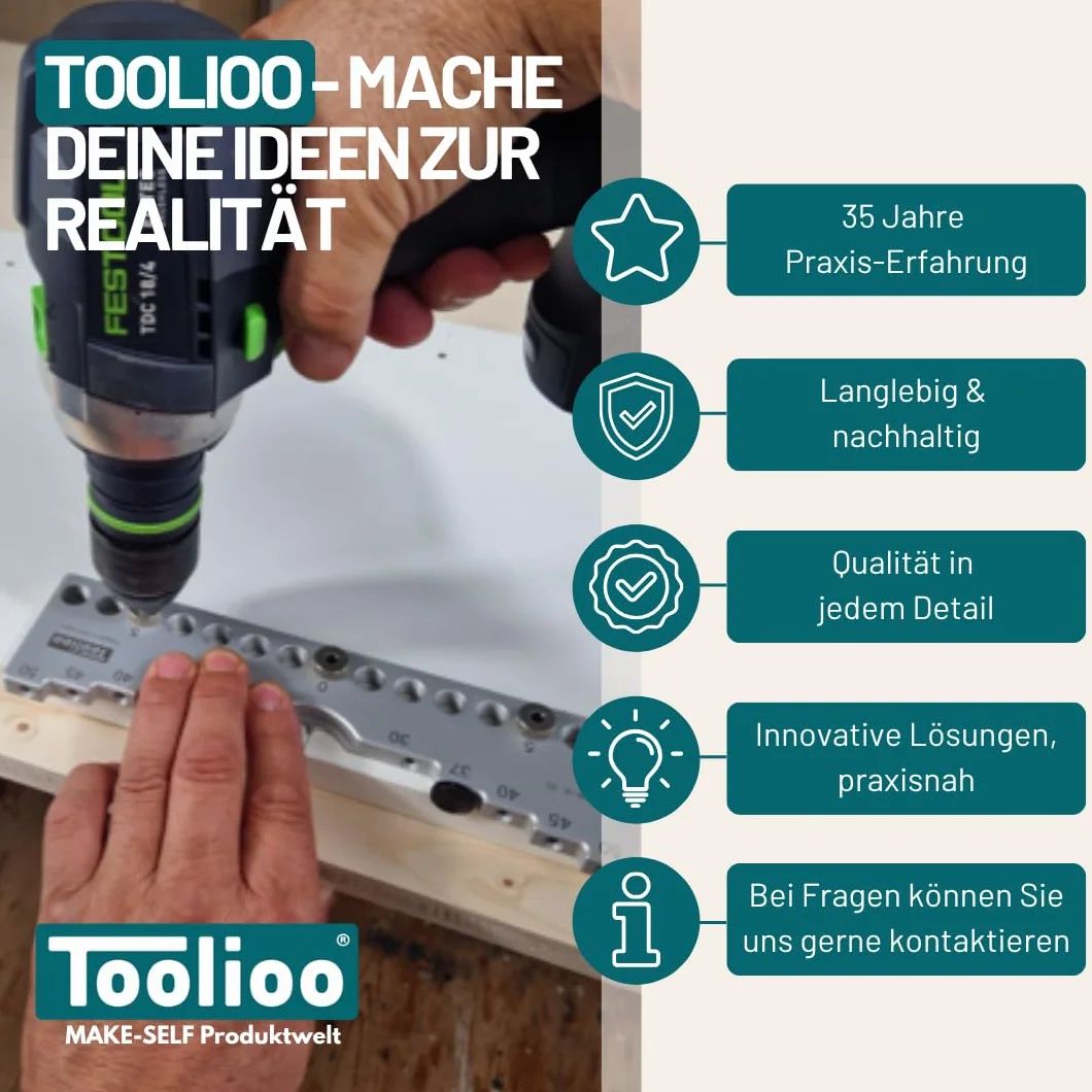 Calibro di foratura 32 mm di distanza | Stencil di precisione per fila di fori e gruppi di perforazione, diametro del foro 5 mm (0-224 mm) | Realizzato in alluminio | Made in Germany