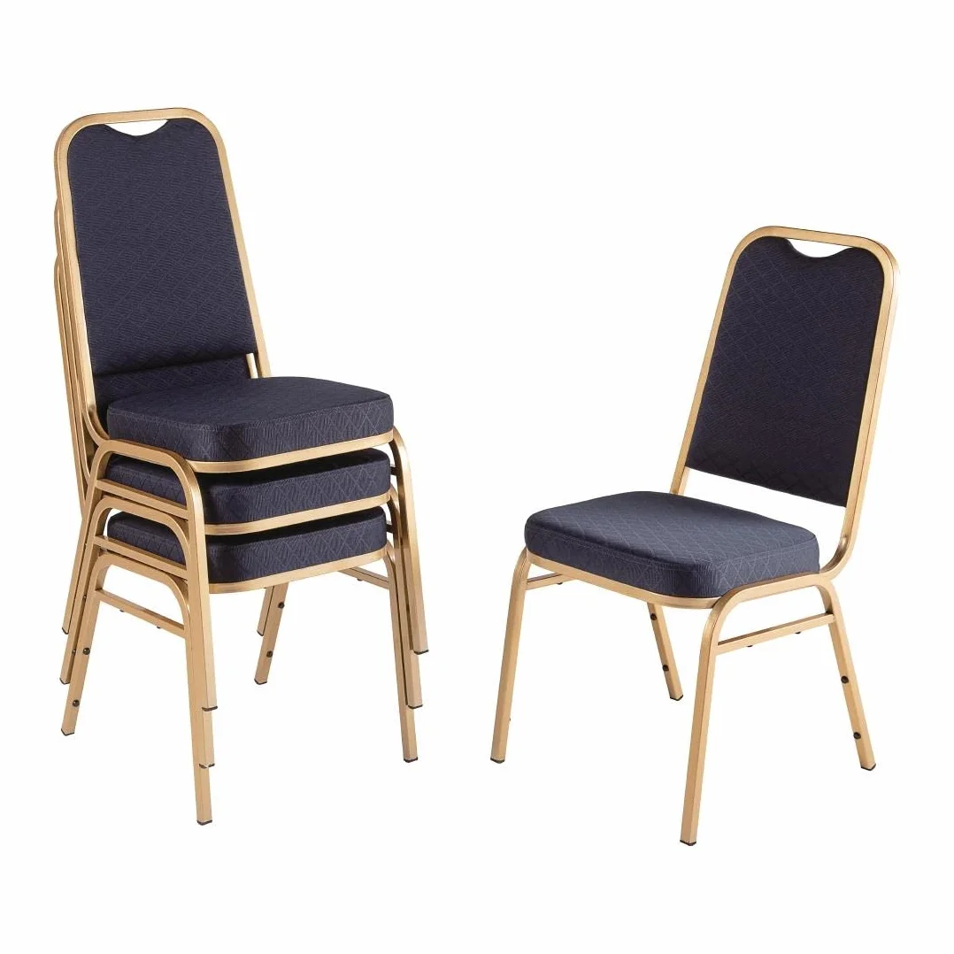 Bolero, DL015 sedia da banchetto, schienale quadrato, tessuto blu, struttura dorata (4 pezzi)