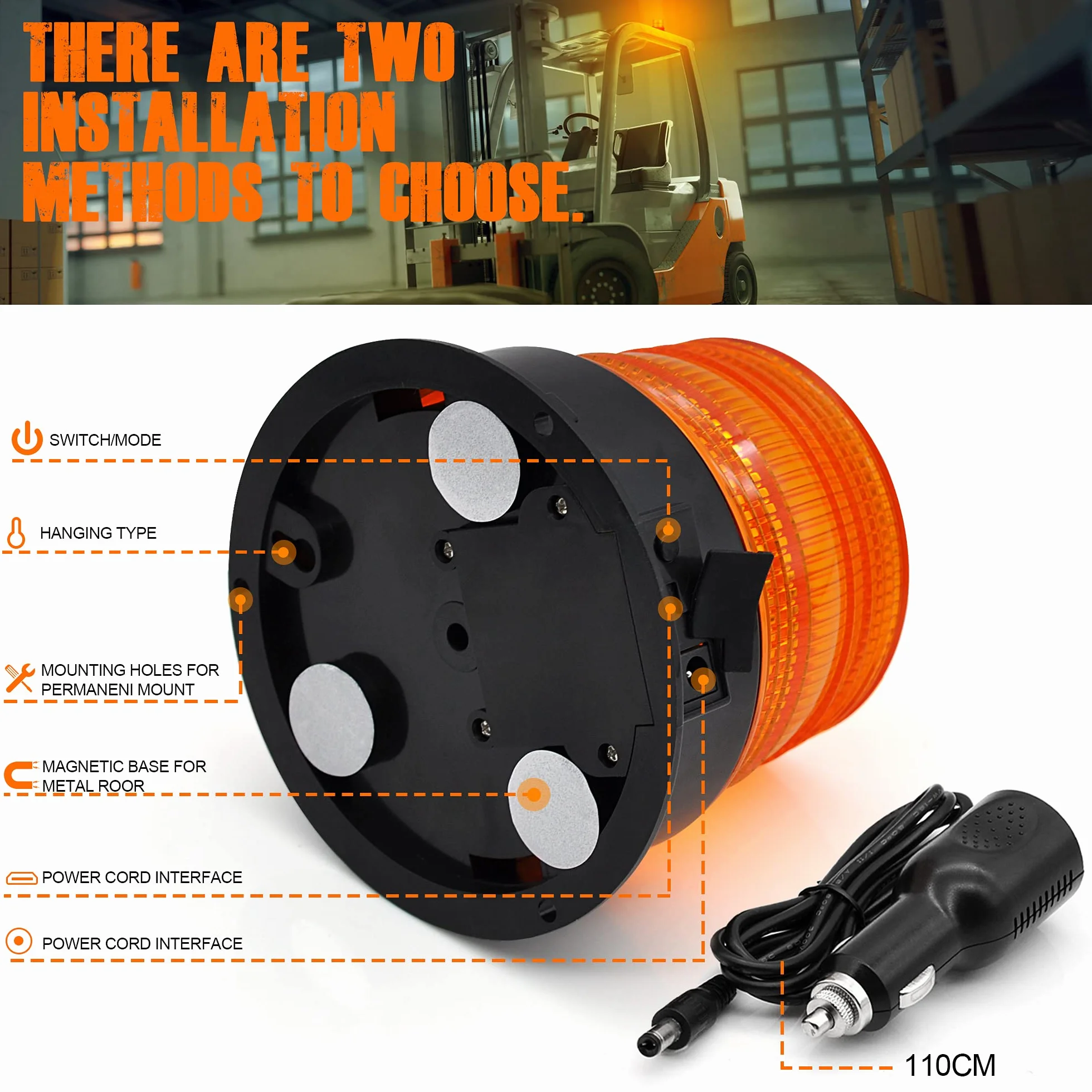 Dinfu Luce di avvertimento a LED senza fili 12 V Strobe Beacon Luci lampeggianti ricaricabili di emergenza ambra luci per auto camion con magnetico