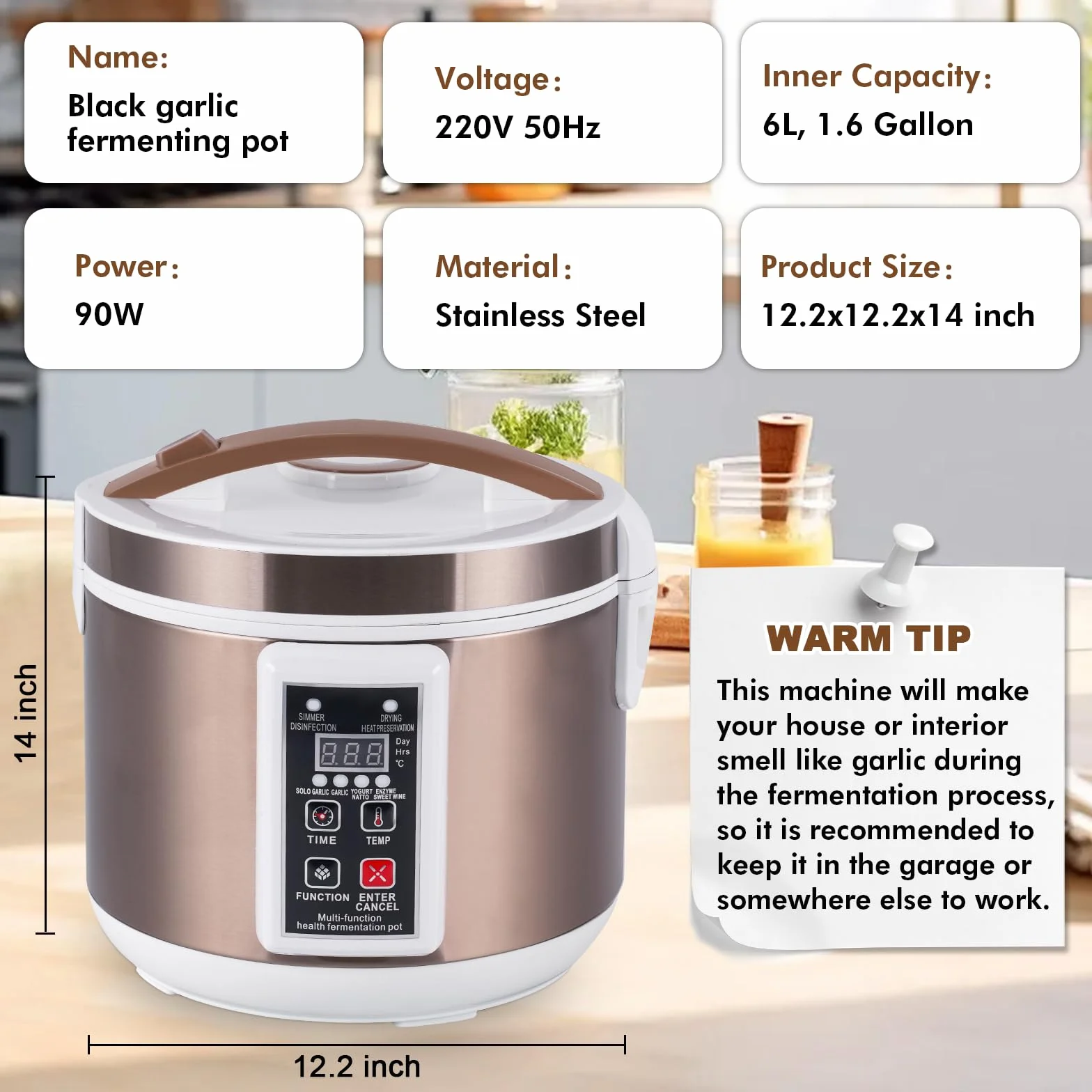 YUCHENGTECH 6L Fermentatore Aglio Nero Automatico Aglio Nero Fermentatore Intelligente per Aglio Natto Yogurt Kimchi con Controllo del Tempo e della Temperatura/Controllo di Asciugatura Indipendente