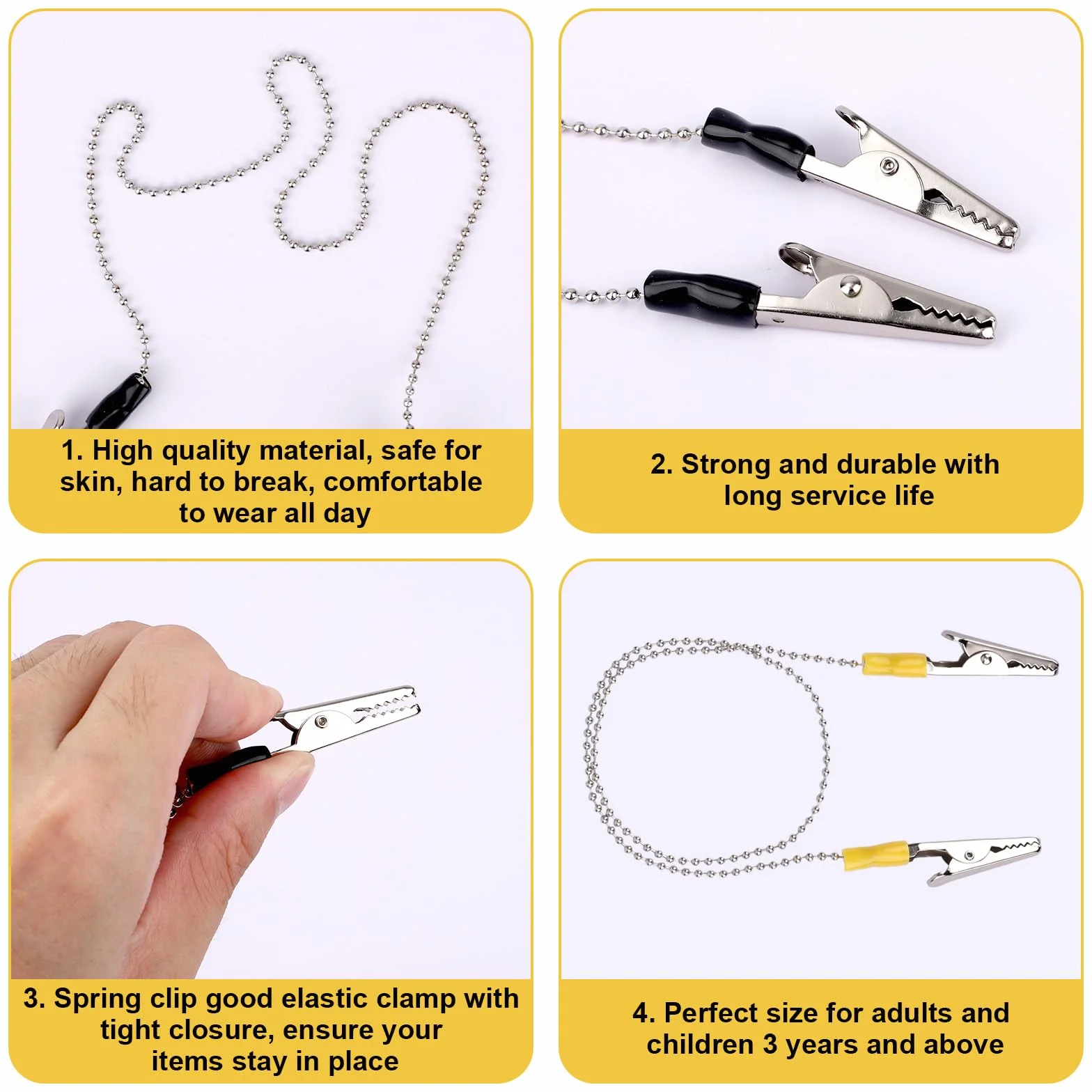 Tinoaly 6pz Clip Bavoletto Dentale con Catena Tovaglioli 48cm Supporti Bavoletto Metallo per Cliniche Dentali