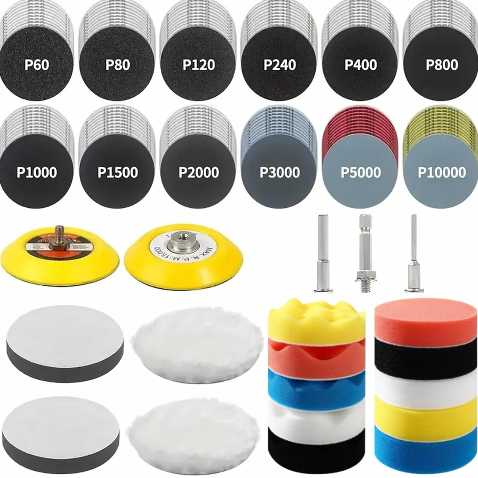 Set di 200 dischi abrasivi da 50 mm, set di dischi abrasivi in, per fari, carta vetrata, tamponi abrasivi asciutti bagnati e tamponi lucidanti con grana 60 – 10000 per avvitatore a batteria