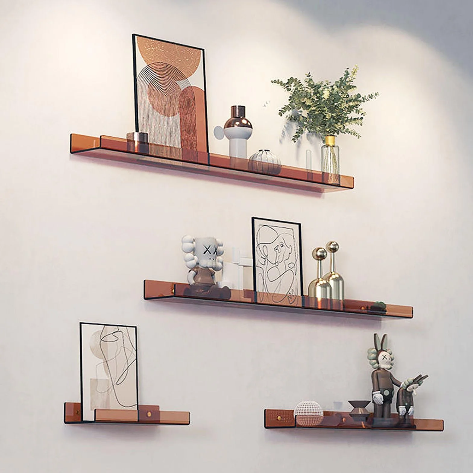 Scaffali in Acrilico da Parete 5 mm, Mensola sospesa portaoggetti Bagno 40x12 cm Tea Color