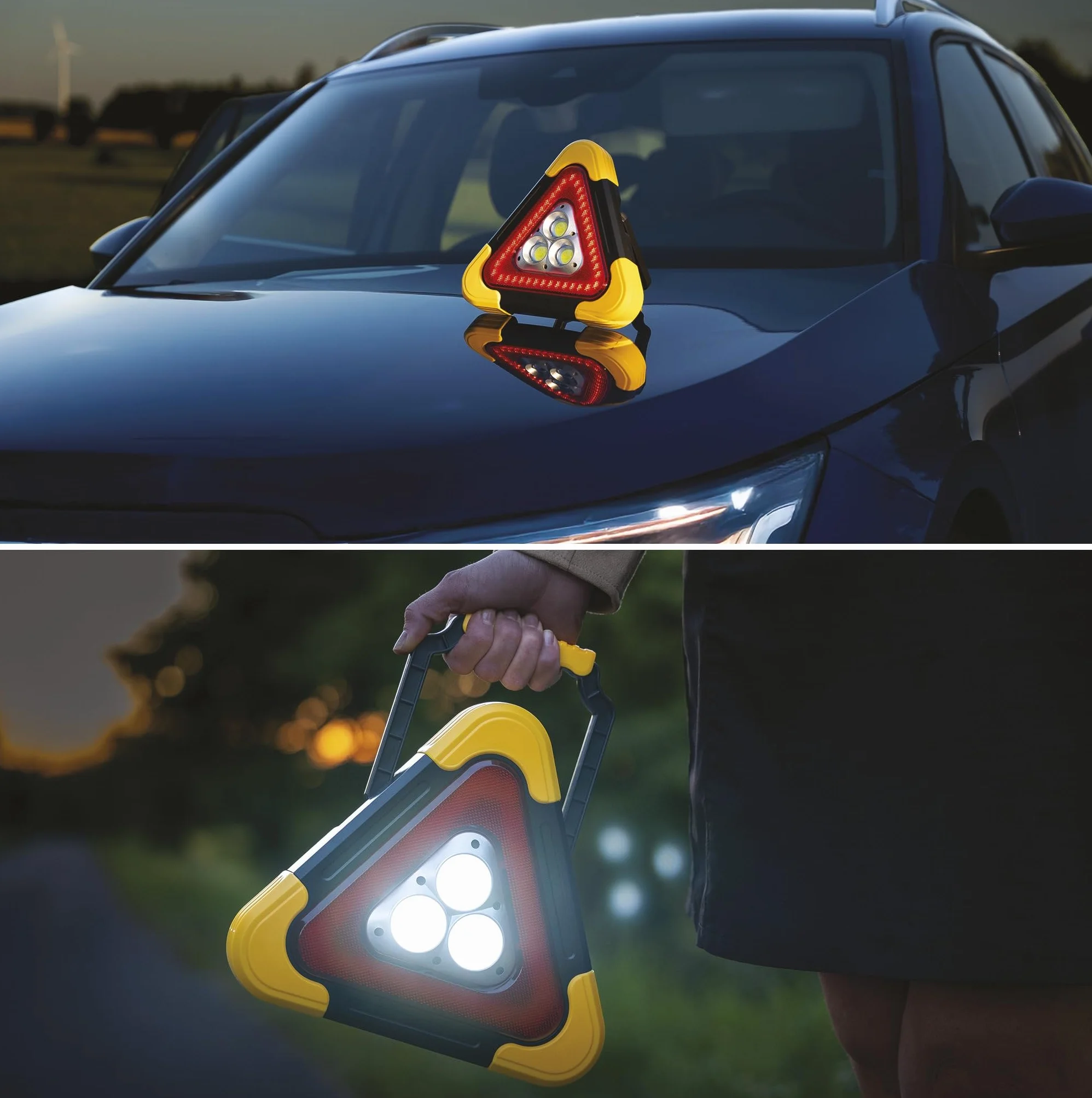 EMOS - Triangolo di avvertimento LED ricaricabile con 5 modalità di illuminazione incluse batteria e cavo di ricarica USB - Lampada di emergenza multifunzione con funzione power bank e indicatore LED