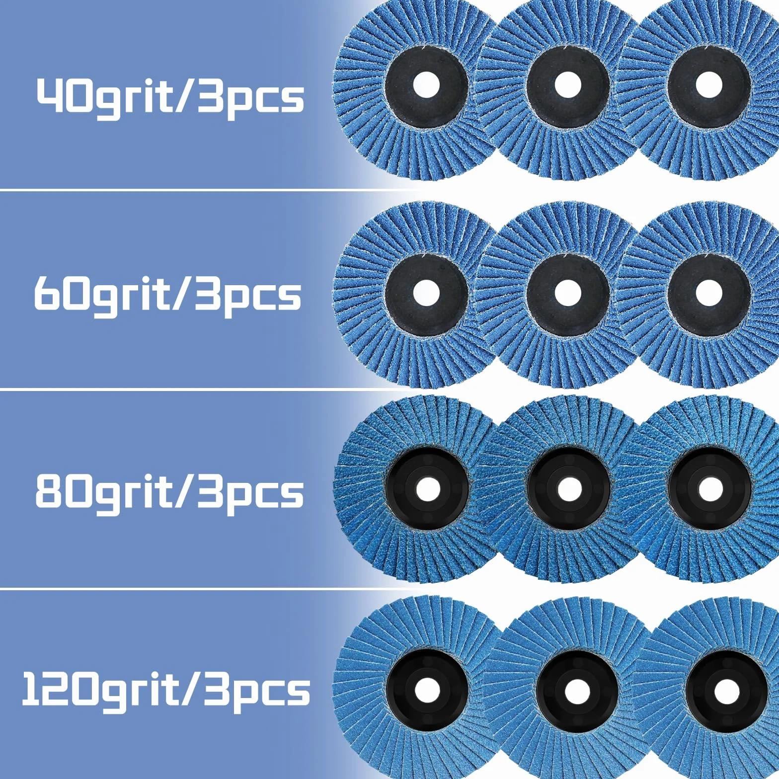 Disco Lamellare 12 Pezzi, Dischi Lamellari Ø 75mm x 10 mm, Grana 40 60 80 120 Dischi Abrasivi Lamellari, Adatto per Legno Acciaio Inox Metallo per Smerigliatrice Angolare