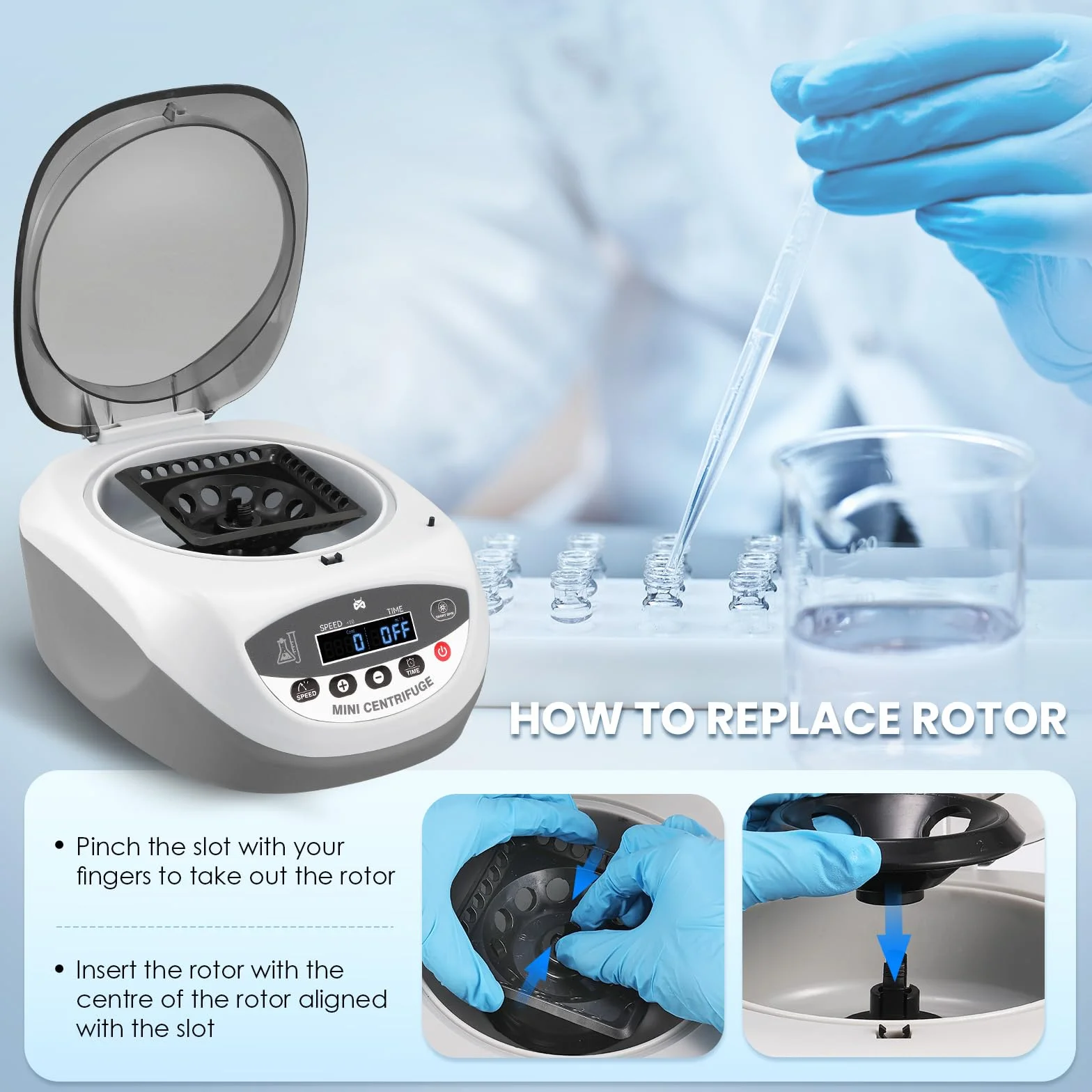 Mxmoonant Mini macchina centrifuga, 12000RPM Lab Benchtop PCR centrifuga elettrica ad alta velocità da tavolo centrifuga per 0.2/0.5/1.5/2/5ml con tubi